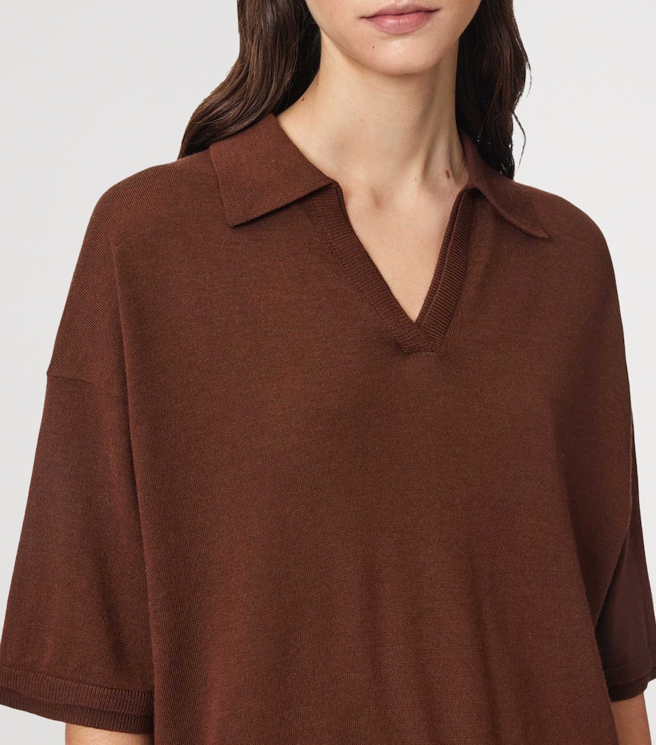 AllSaints Womens Wool Bern Polo Shirt Hot Choc Brown Image 6