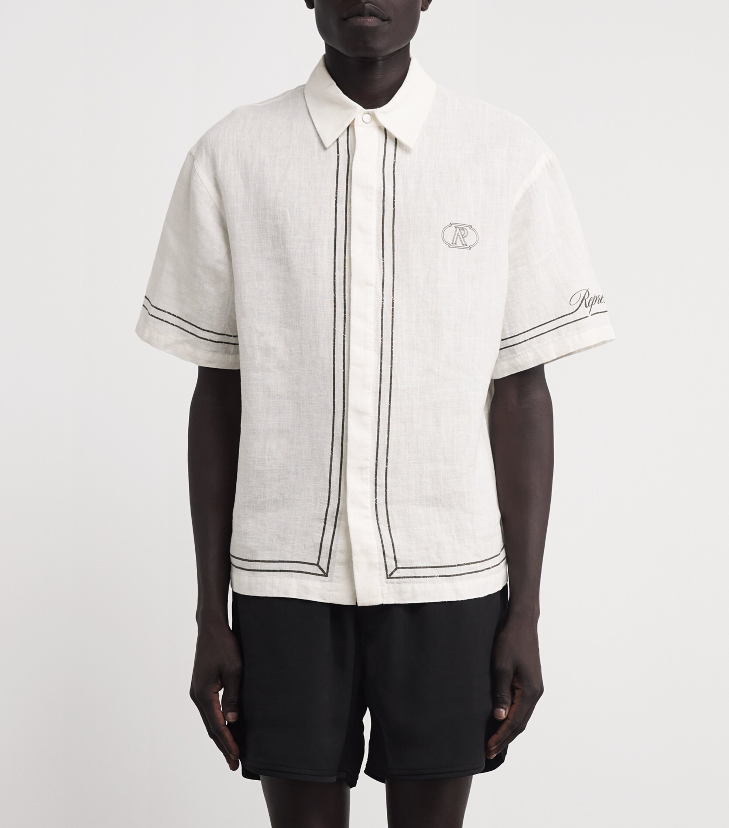Represent Mens Border-Detail Short-Sleeve Shirt Whisper White Image 3