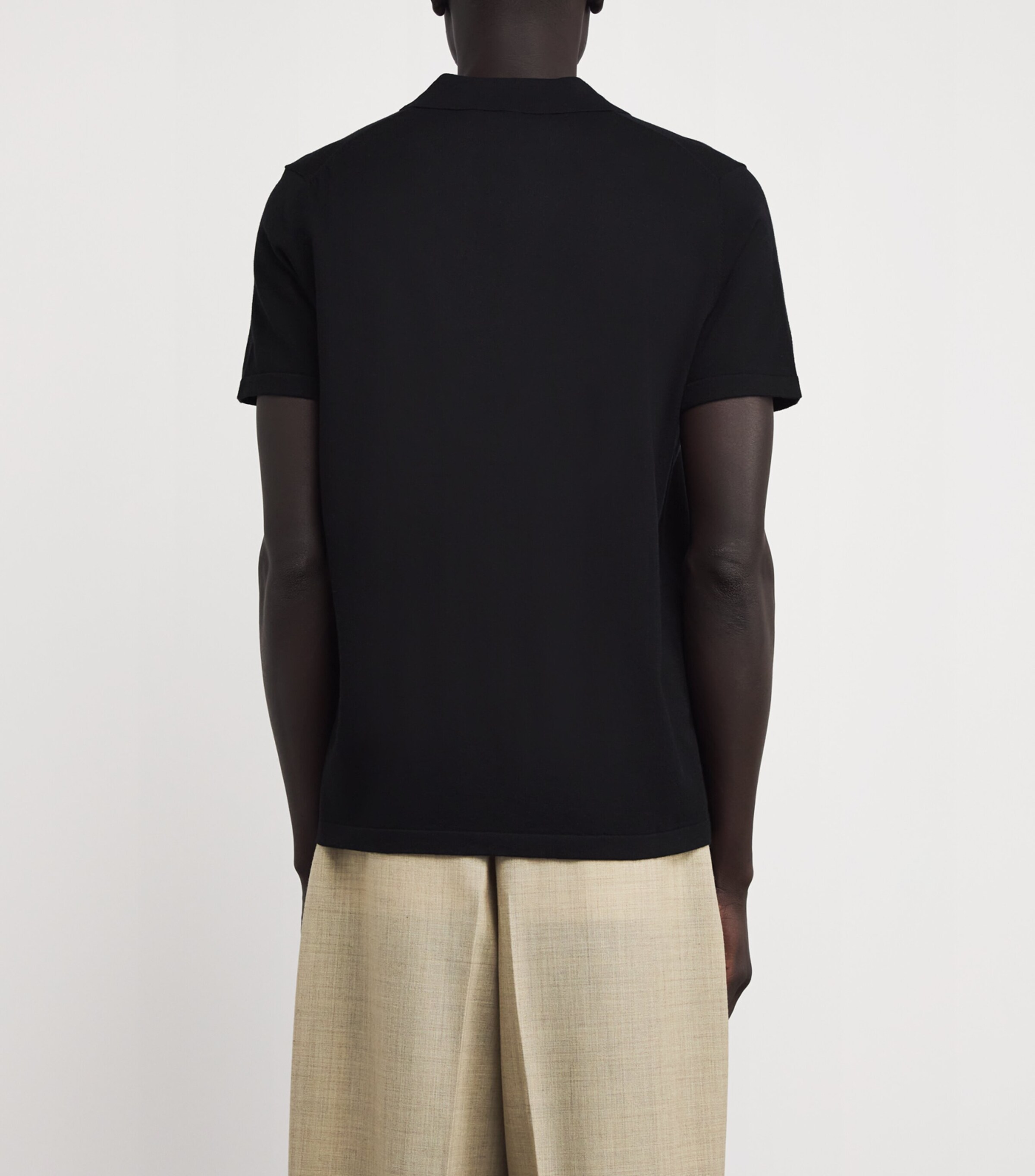 Wool-Cotton Open-Collar Polo Shirt 3000-BLACK Image 4