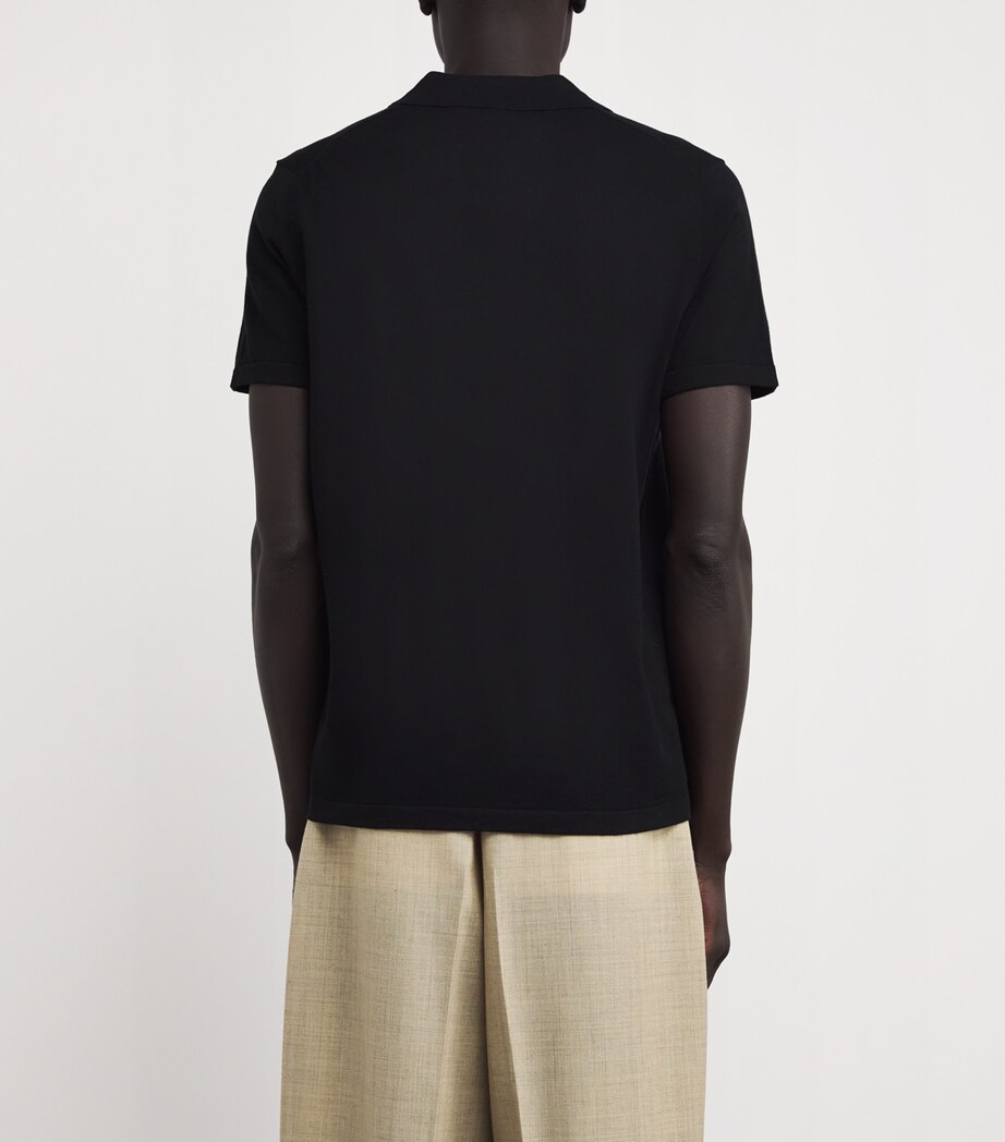 Wool-Cotton Open-Collar Polo Shirt 3000-BLACK Image 4