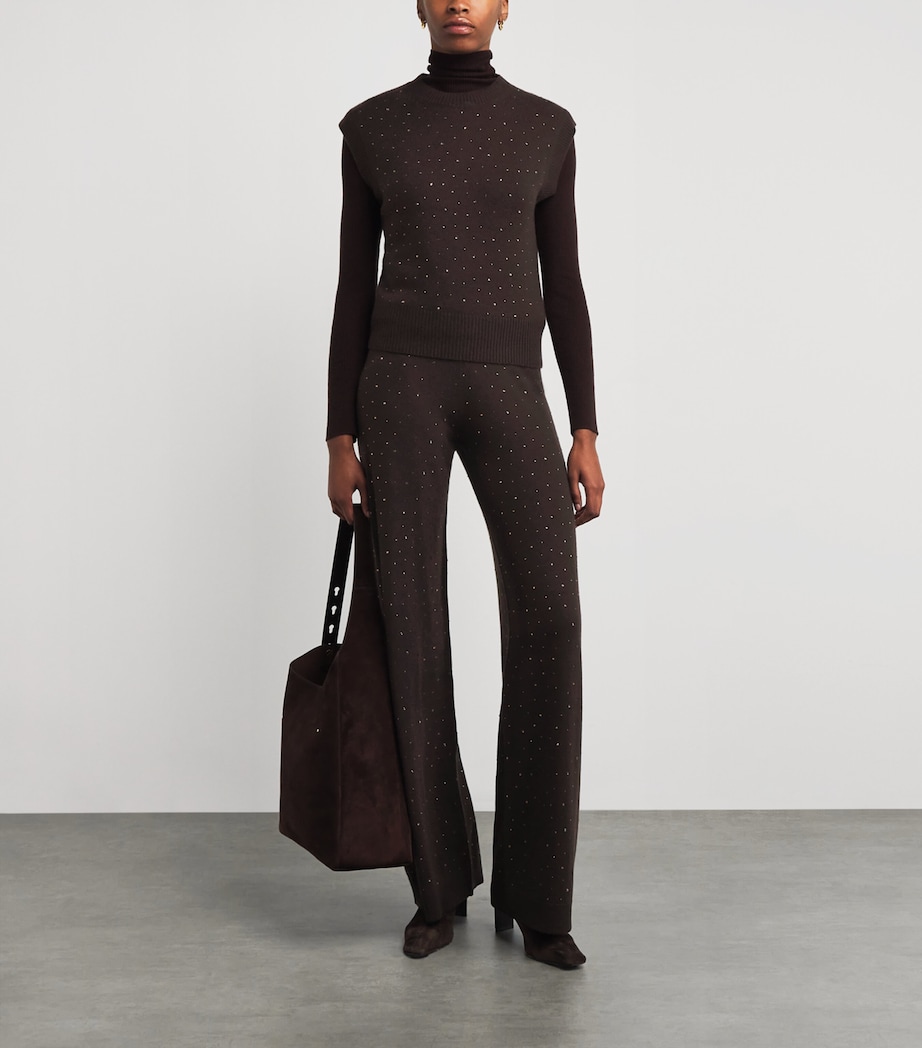 Allude Womens Wool-Cashmere Embellished Sleeveless Sweater Chocolate Image 2