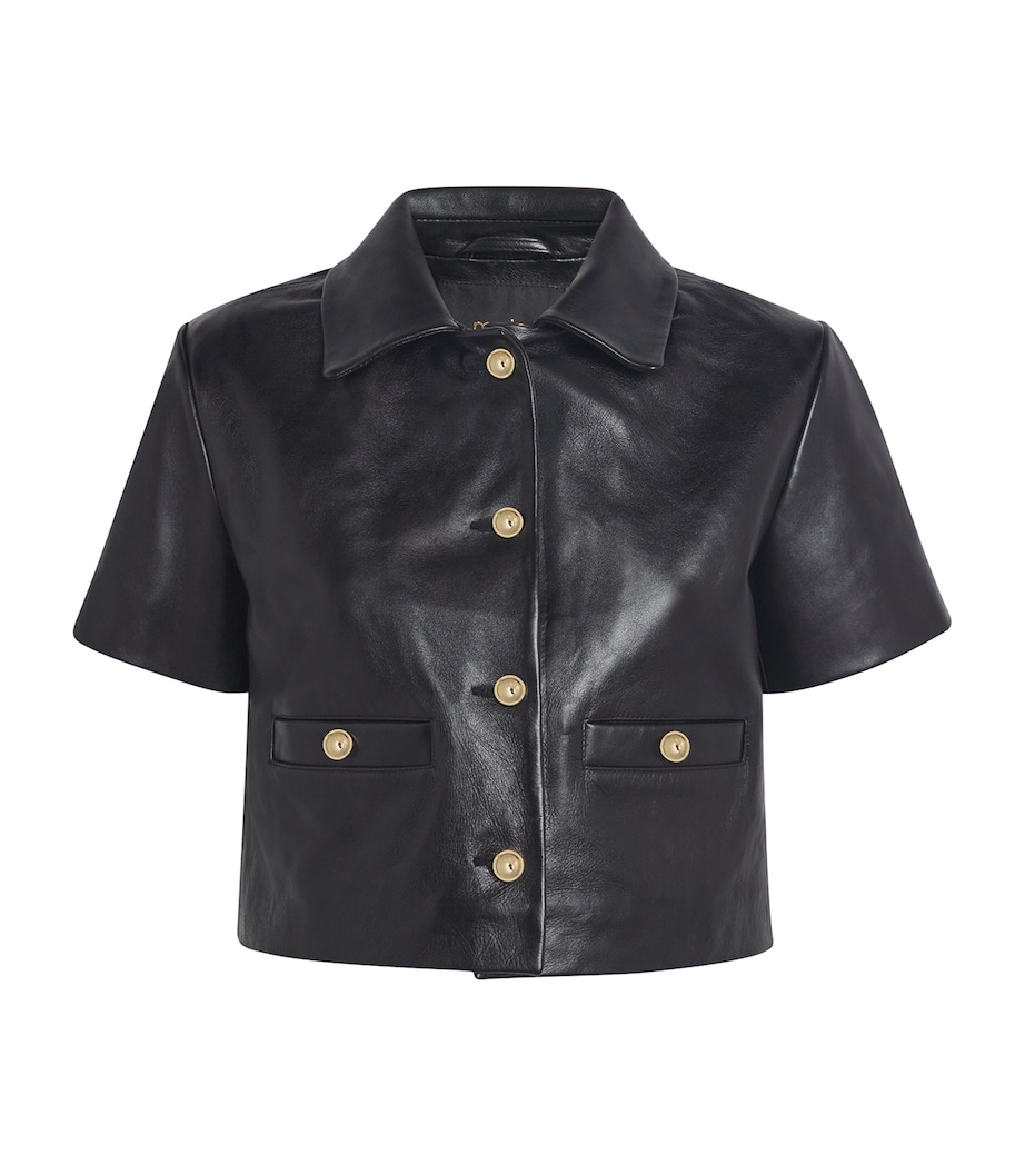 Maje Womens Cropped Leather Jacket Black Image 1