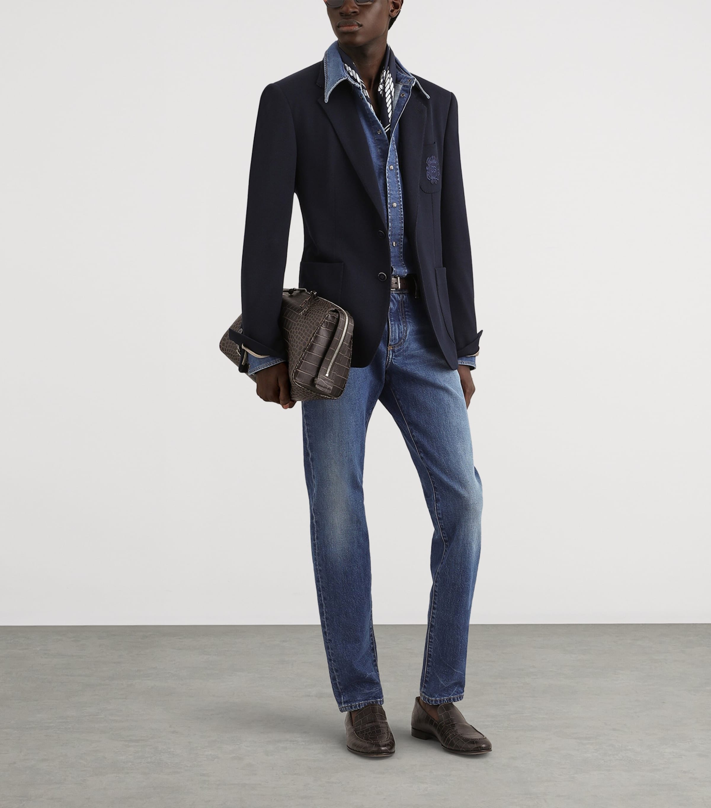 Dolce&Gabbana Mens Slim-Fit Leather Patch Jeans Combined Colou Image 2