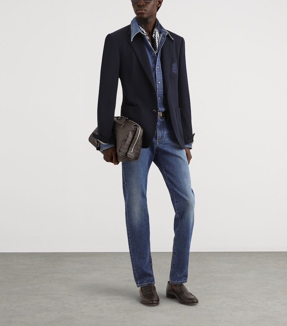 Dolce&Gabbana Mens Slim-Fit Leather Patch Jeans Combined Colou Image 2