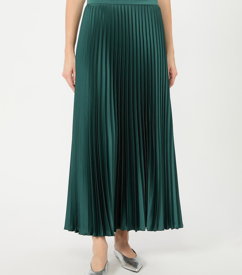 Weekend Max Mara Womens Satin Pleated Maxi Skirt Dark Green Image 3