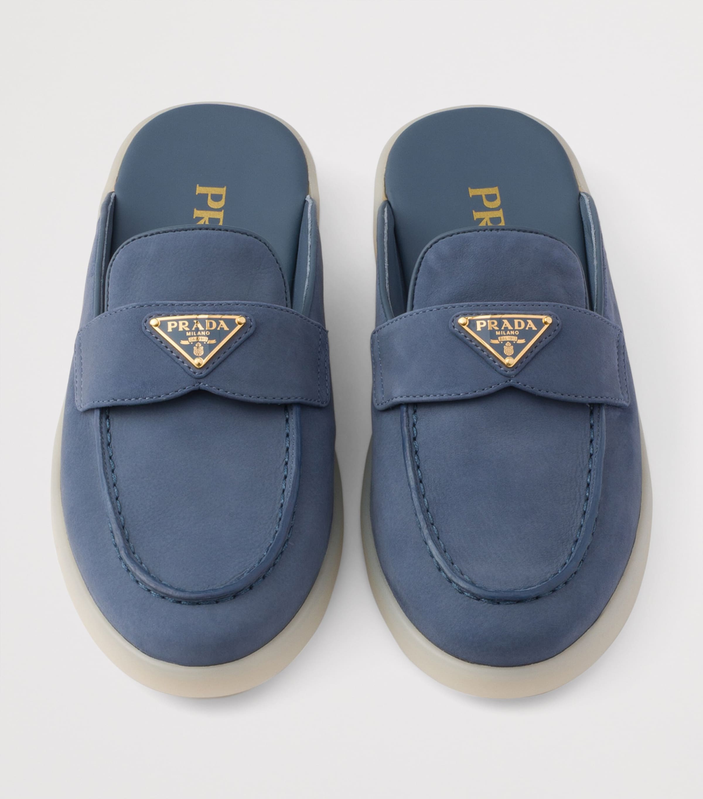Prada Leather Triangle Mules Blue Image 3