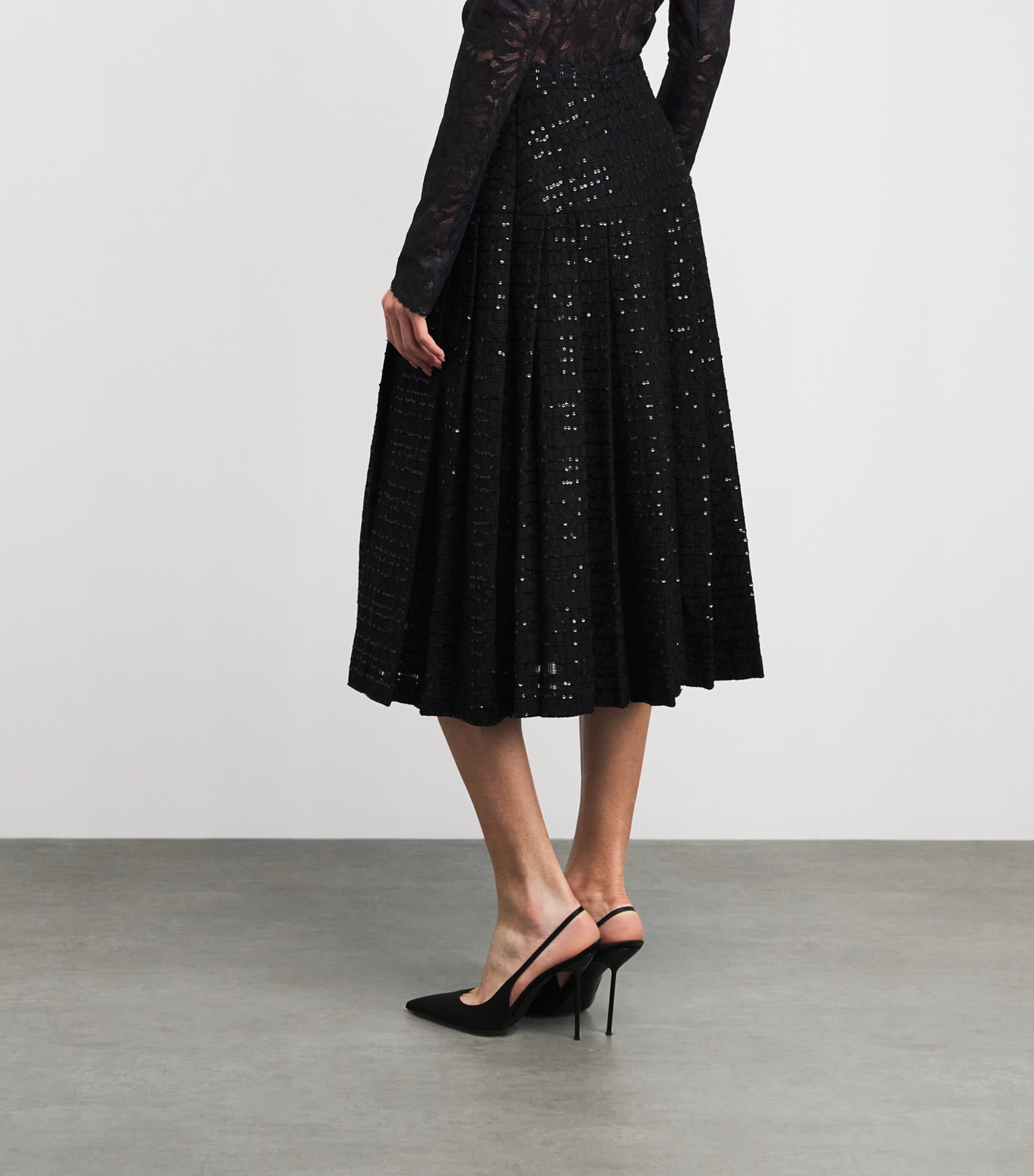 Alessandra Rich Womens Tweed Sequin Midi Skirt Black Image 5