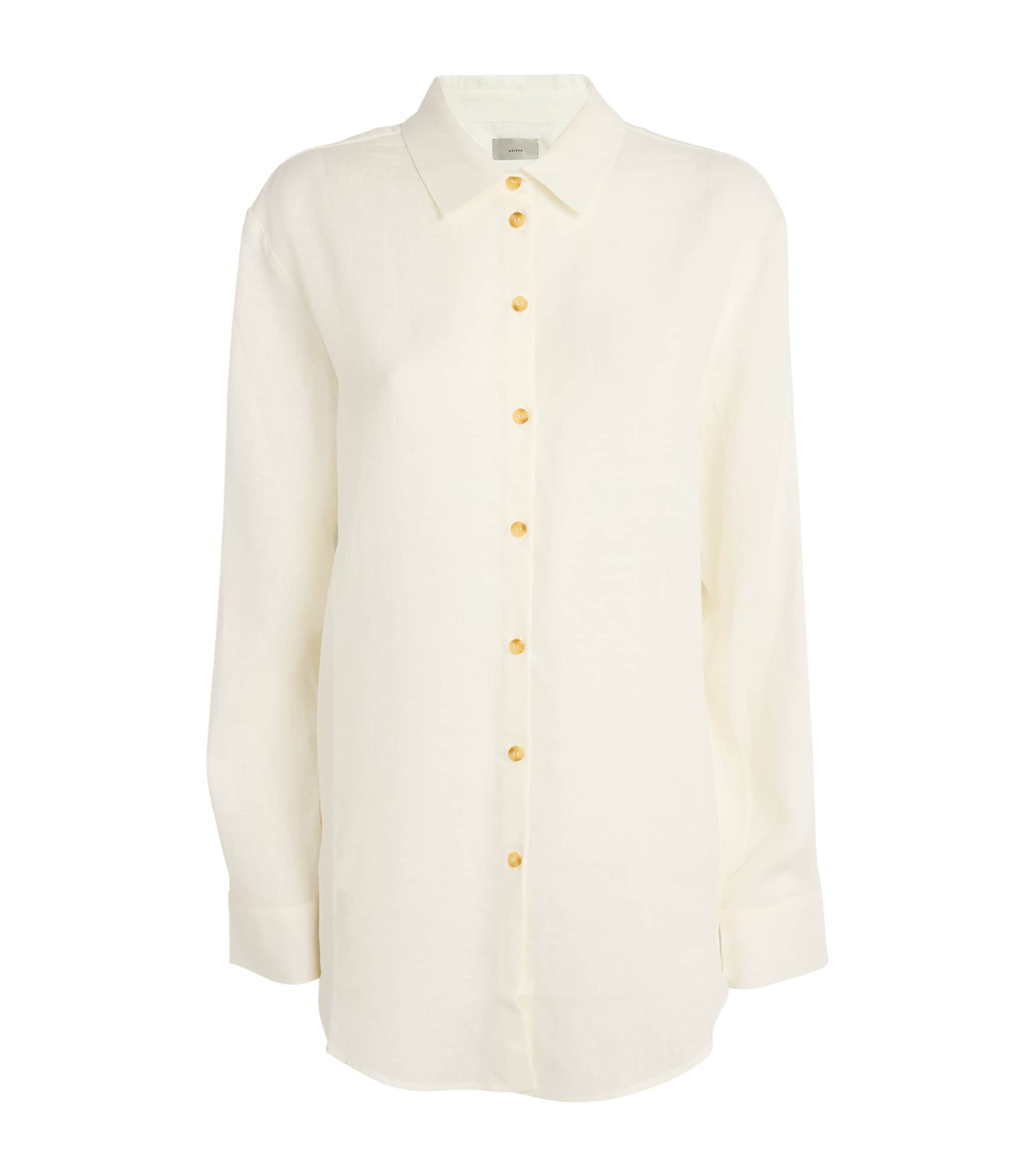 Shop Asceno Organic Linen London Pyjama Top In White