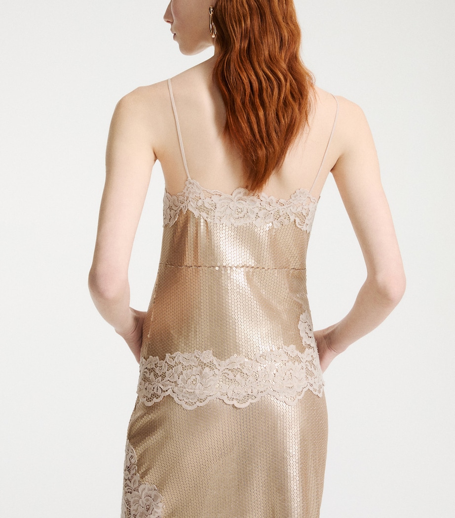 Marella Womens Sequin Lace-Trim Top Platinum Image 3