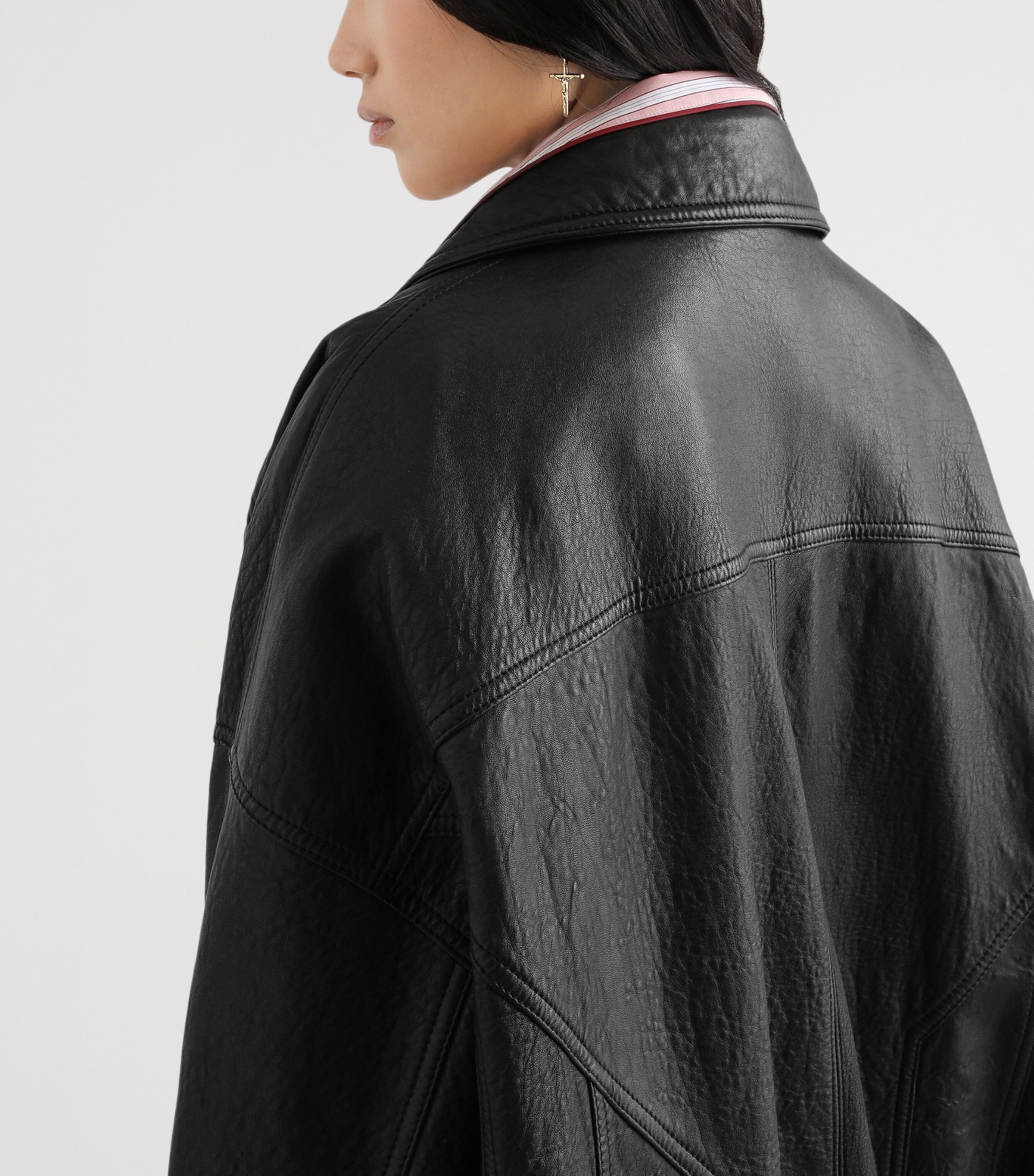 Dolce&Gabbana Womens Oversized Leather Jacket Blac Image 5