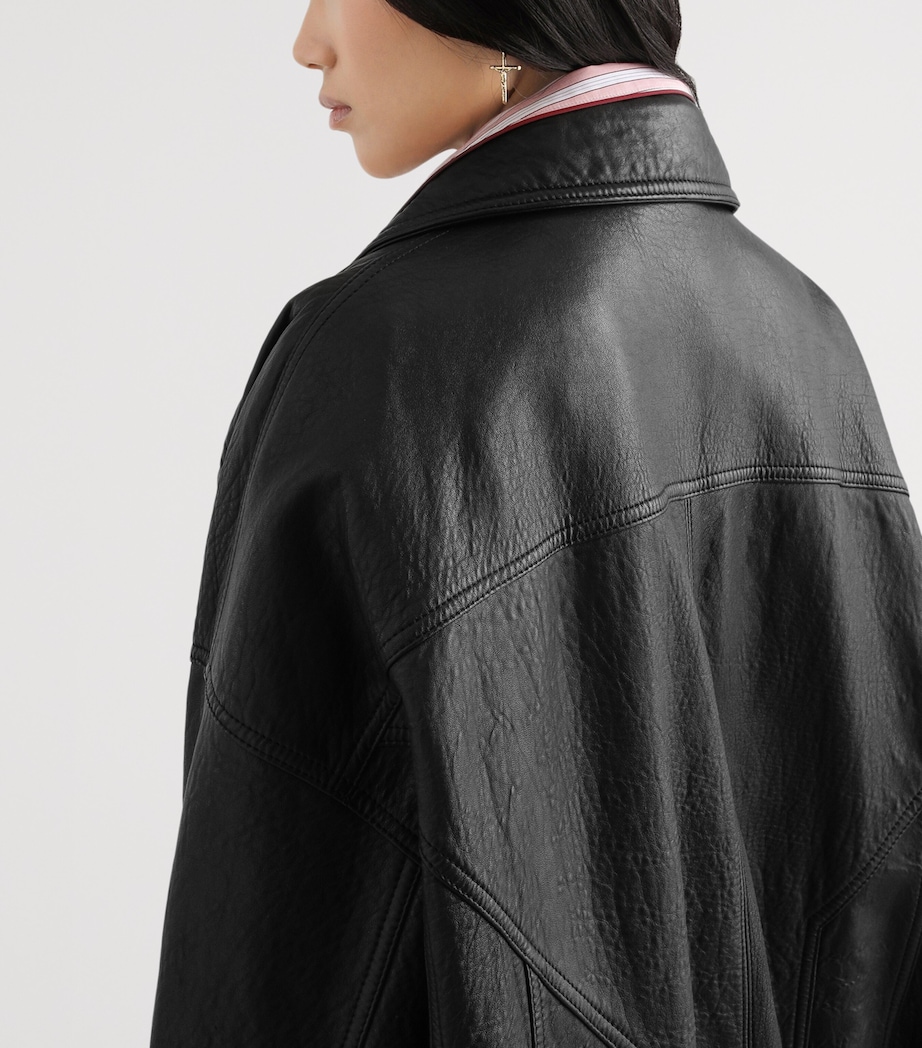 Dolce&Gabbana Womens Oversized Leather Jacket Blac Image 5