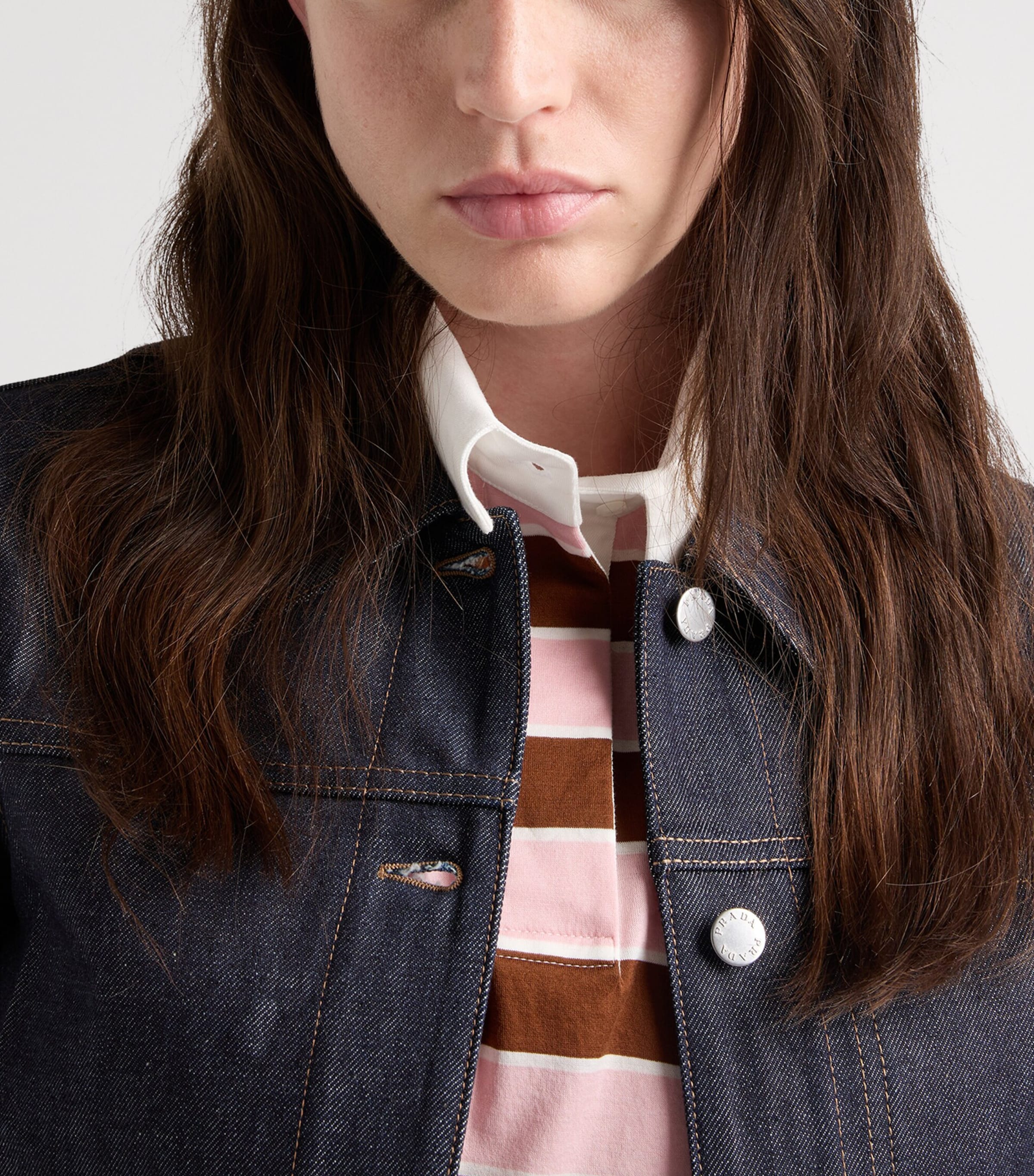 Prada Womens Raw-Hem Denim Jacket Blue Image 6