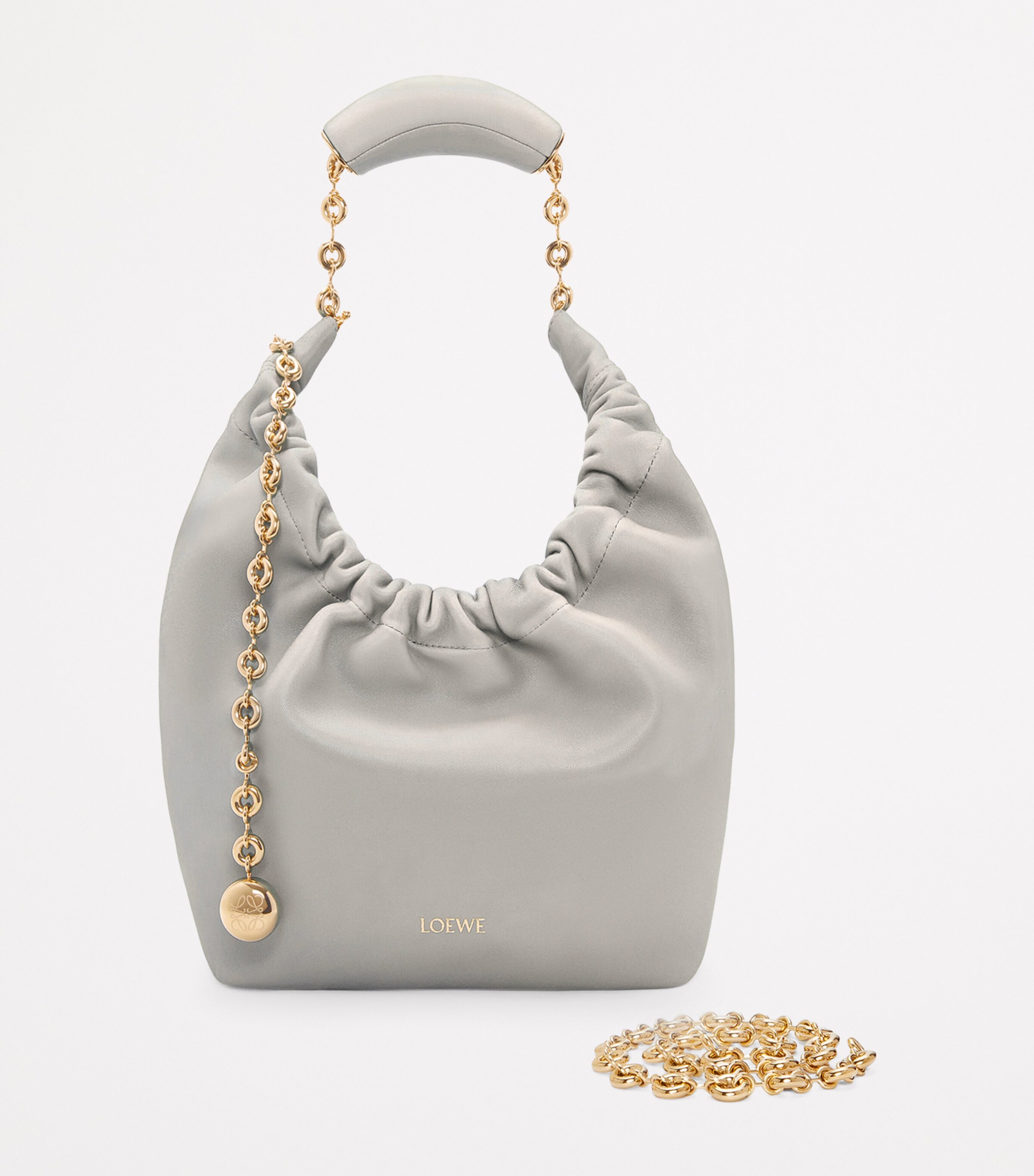 Small Leather Squeeze Top-Handle Bag GREY Image 5