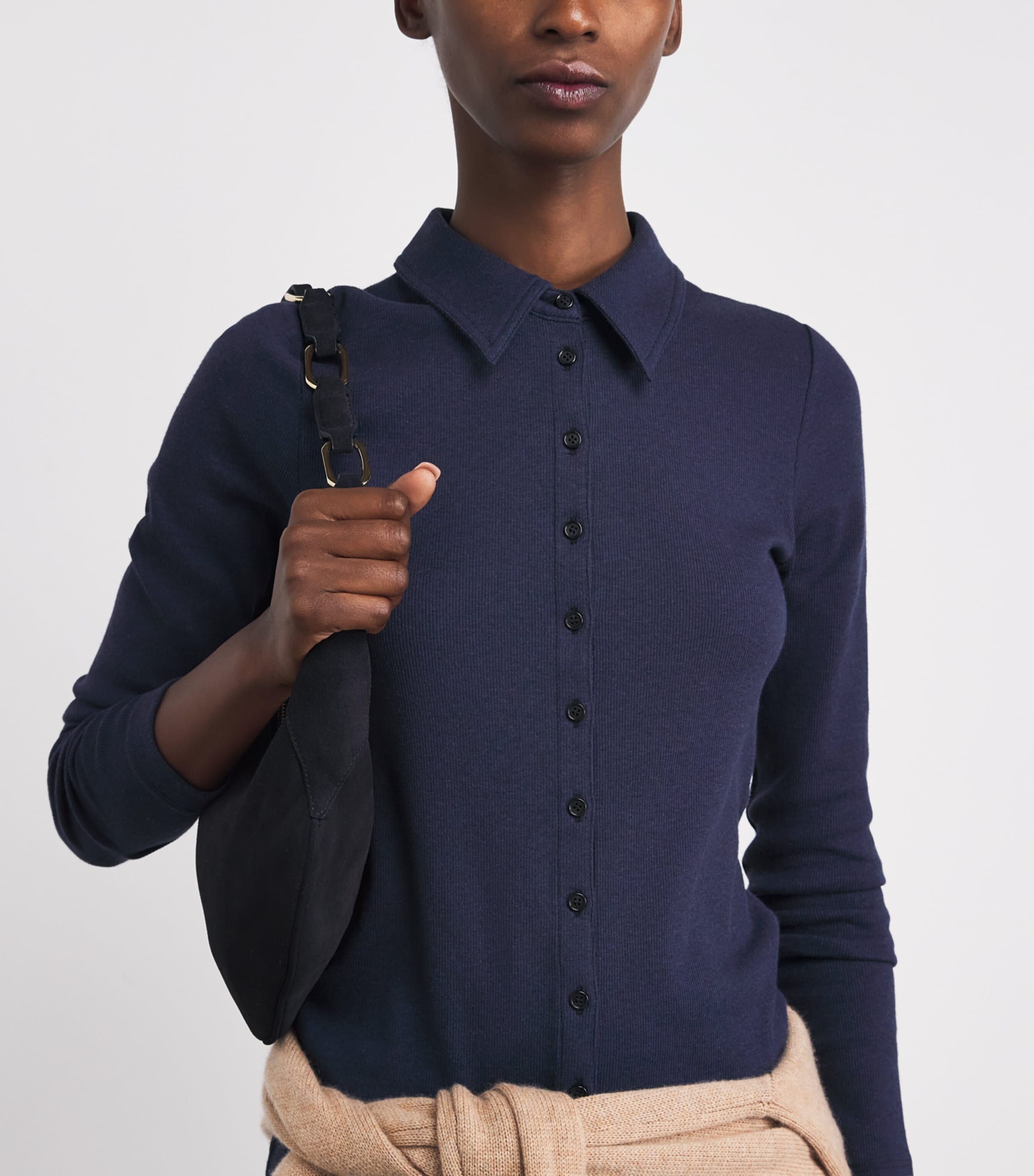 Stretch-Cotton Rib Perfect Basic Shirt NAVY MELANGE Image 6
