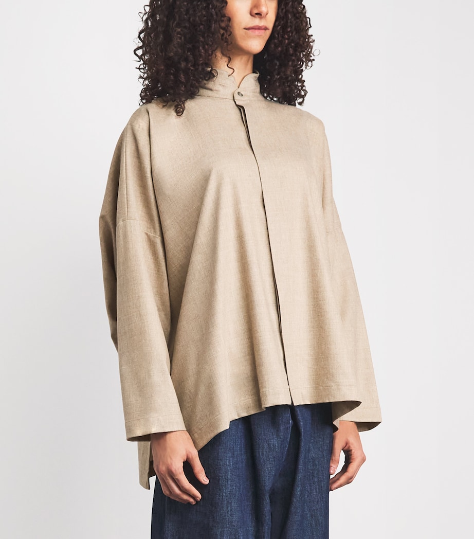 Eskandar Womens Virgin Wool-Cashmere Double Stand-Collar Shirt Natural Image 4