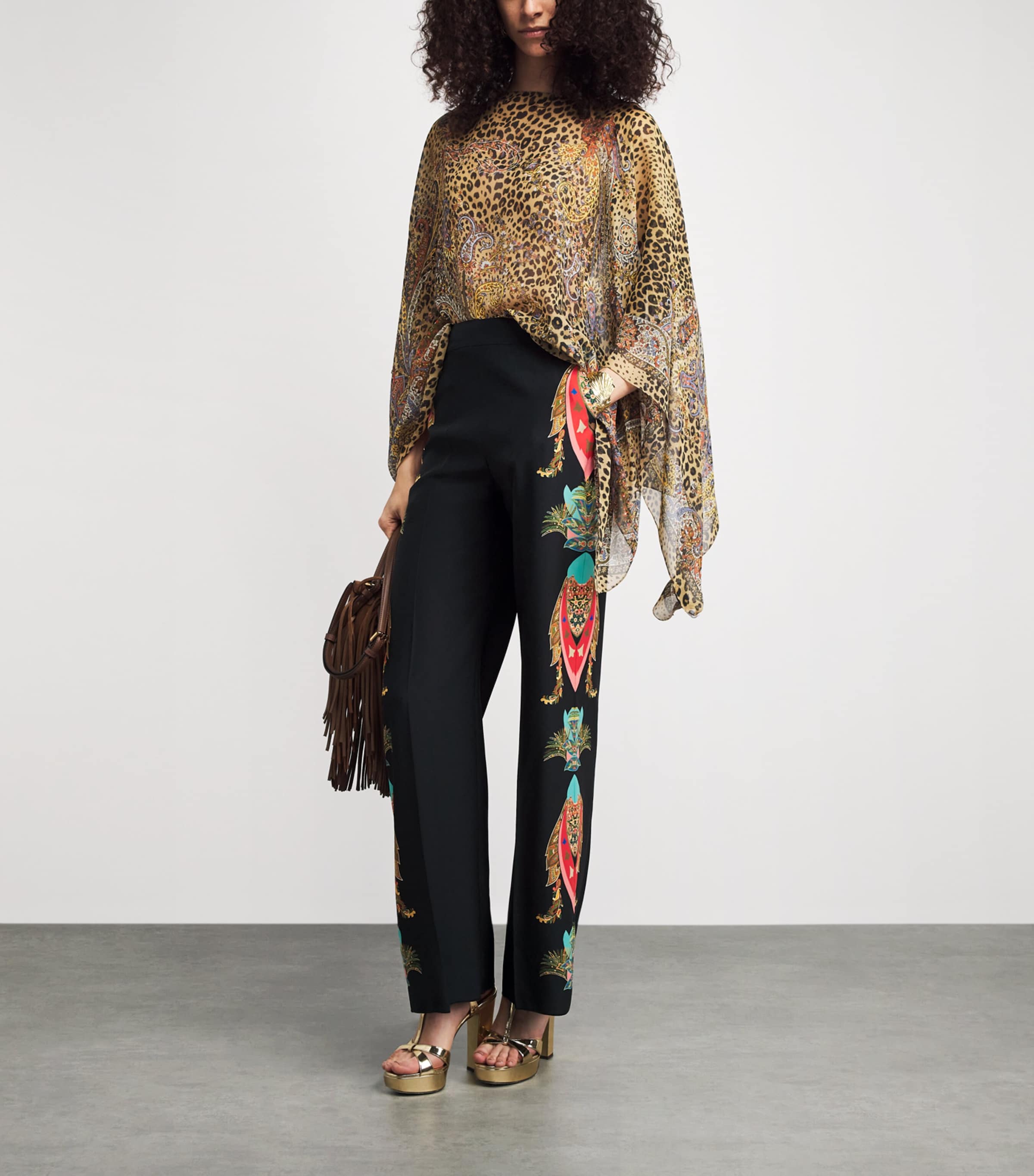 Etro Womens Silk Paisley Skinny Trousers Black Image 2