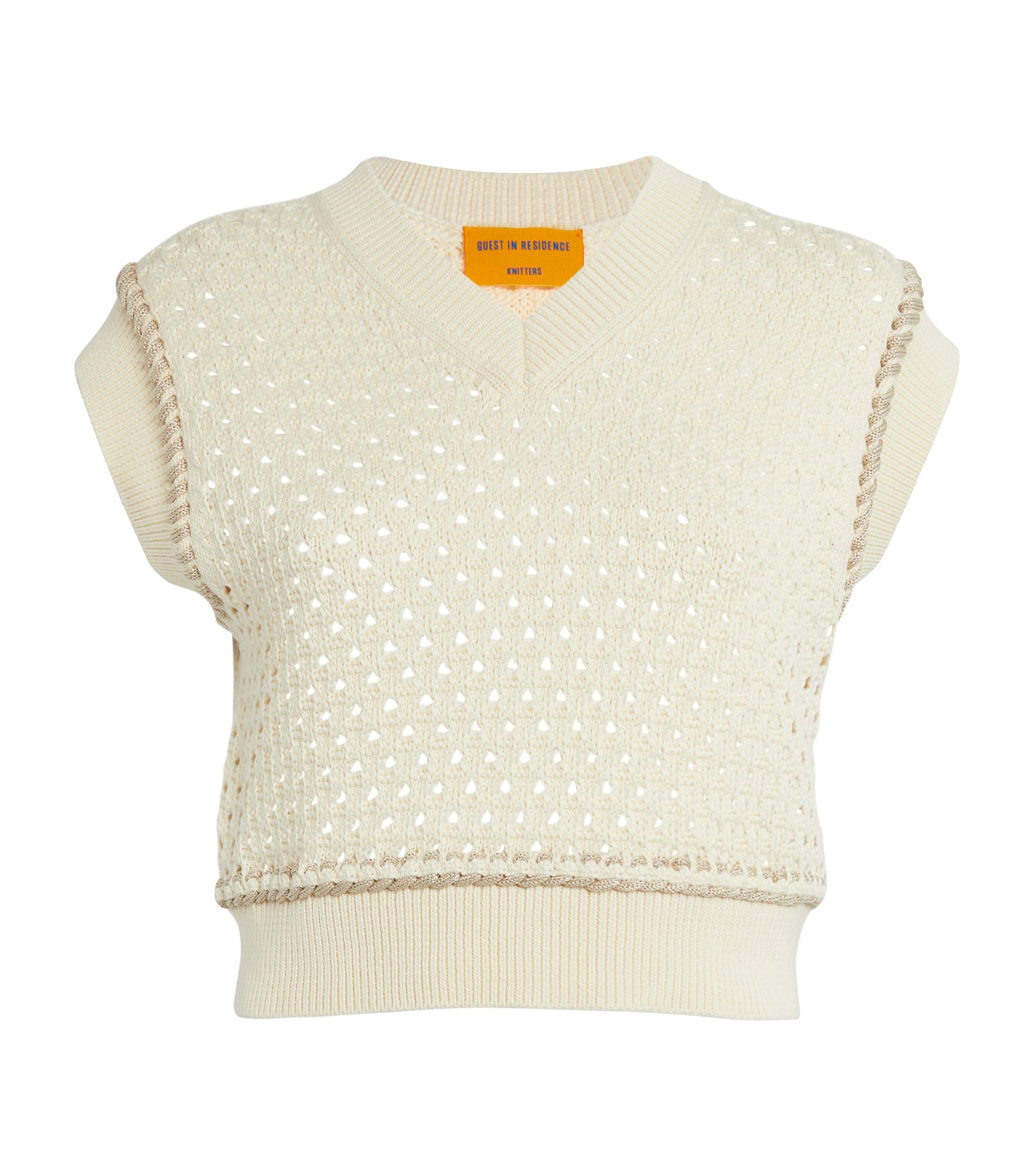 Guest In Residence Cropped Open-knit Cotton Vest In Ivory