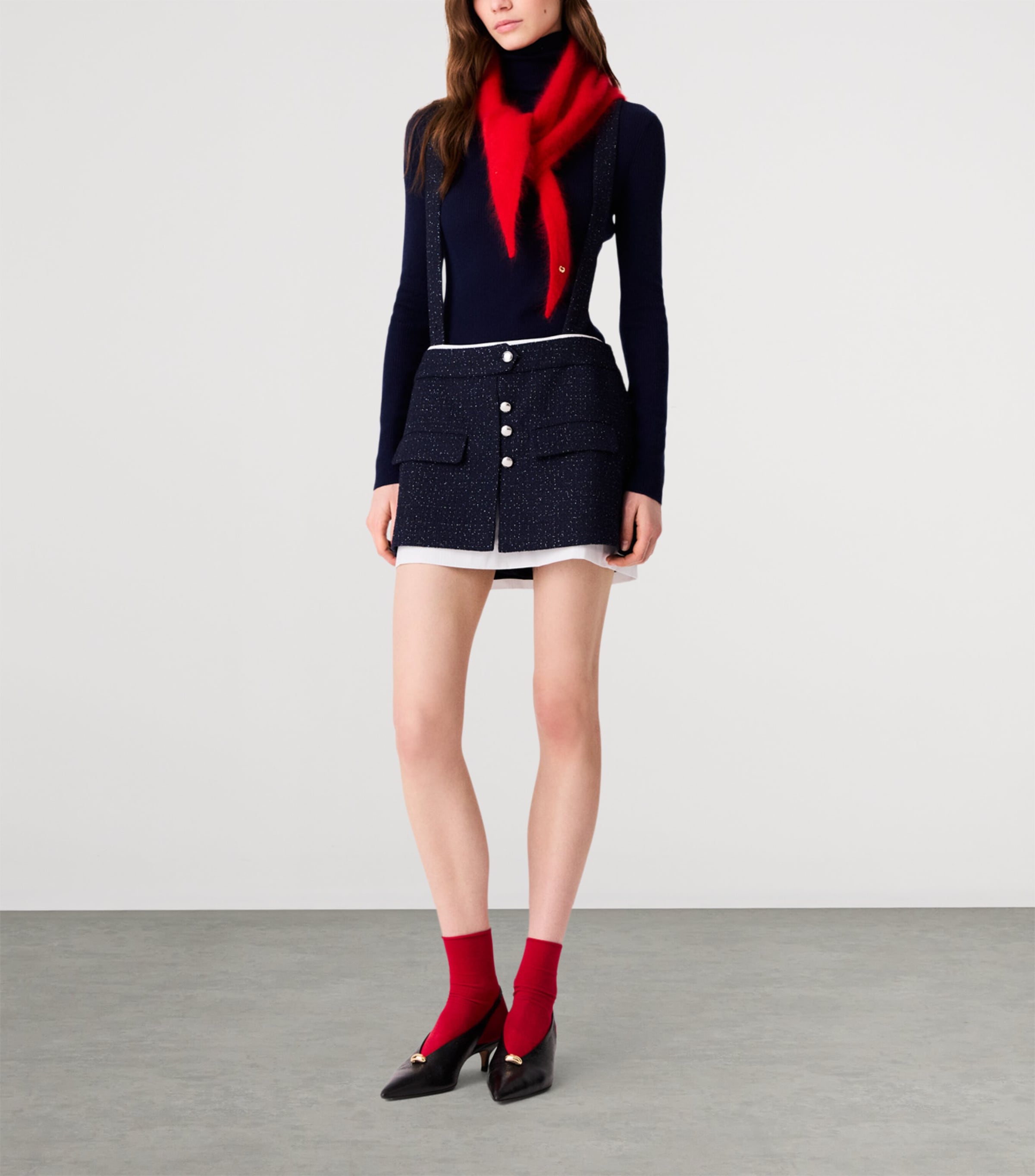 Maje Womens Tweed Suspender Shorts Navy Image 2