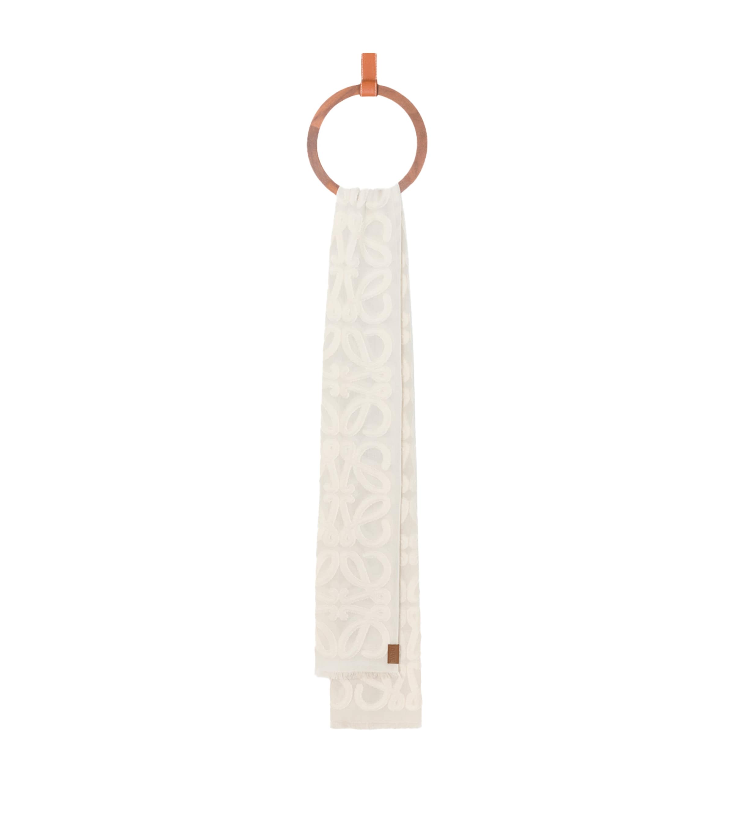 LOEWE Cotton-Wool-Silk Anagram Appliqué Scarf Ecru Image 1