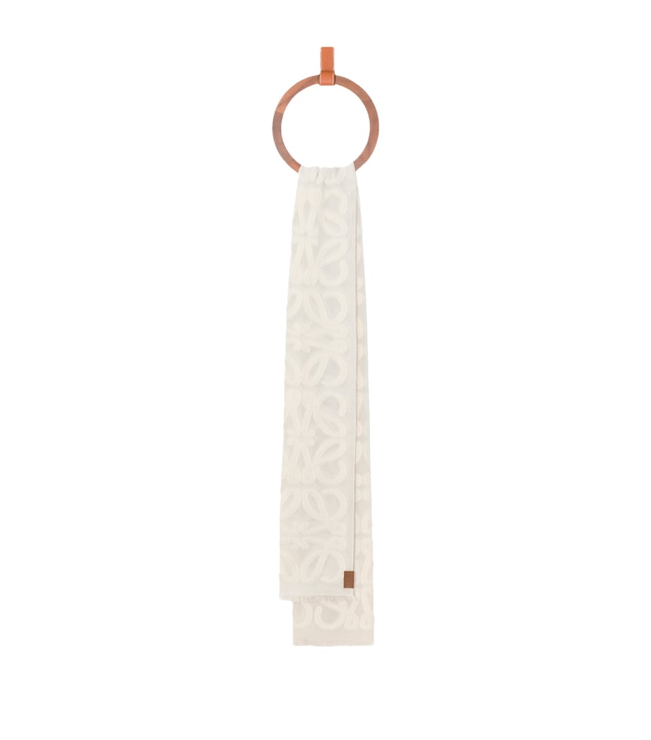 LOEWE Cotton-Wool-Silk Anagram Appliqué Scarf Ecru Image 1