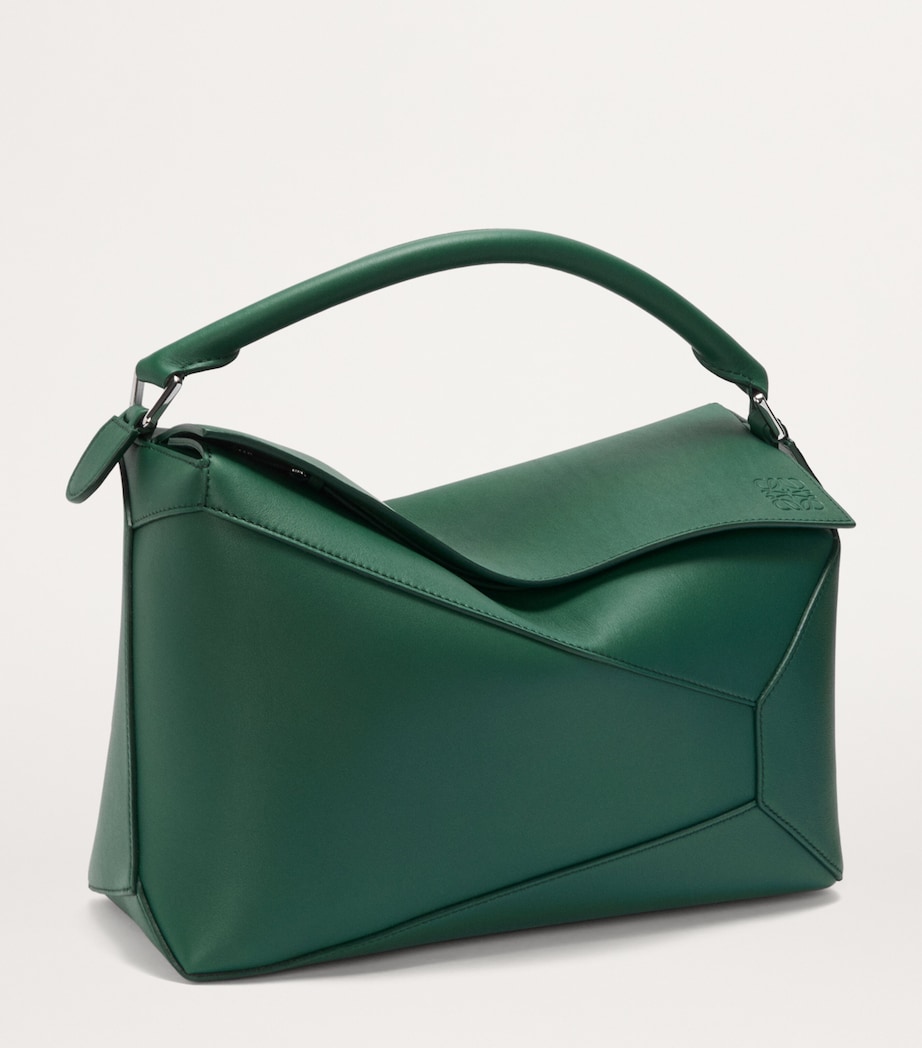 Large Leather Puzzle Edge Top-Handle Bag EVERGREEN Image 2