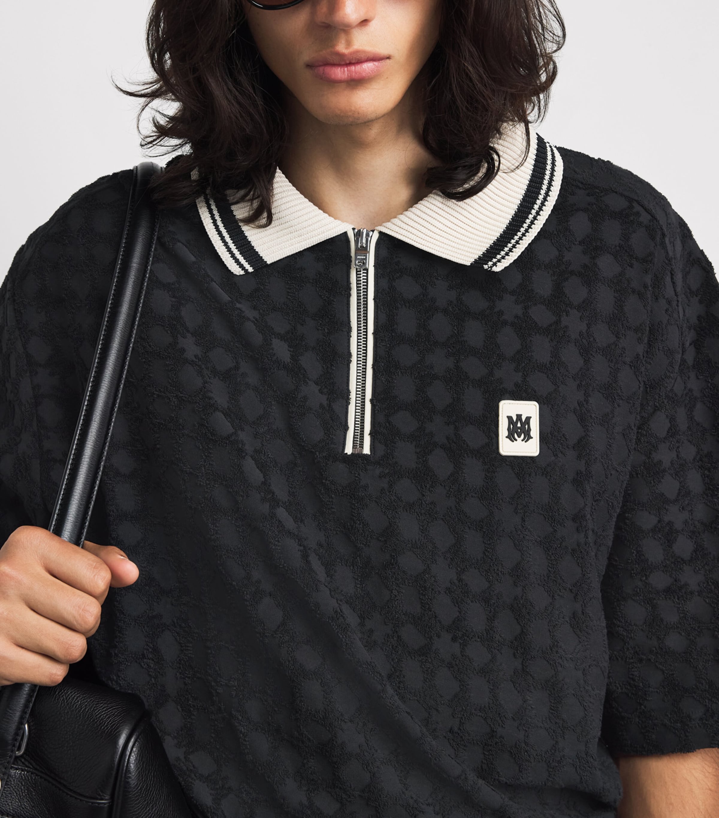 AMIRI Mens MA Quad Zip-Up Polo Shirt Black Image 3