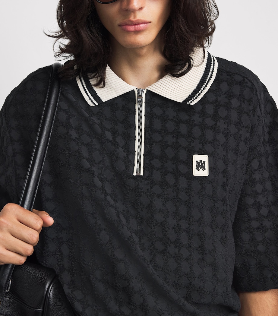 AMIRI Mens MA Quad Zip-Up Polo Shirt Black Image 3