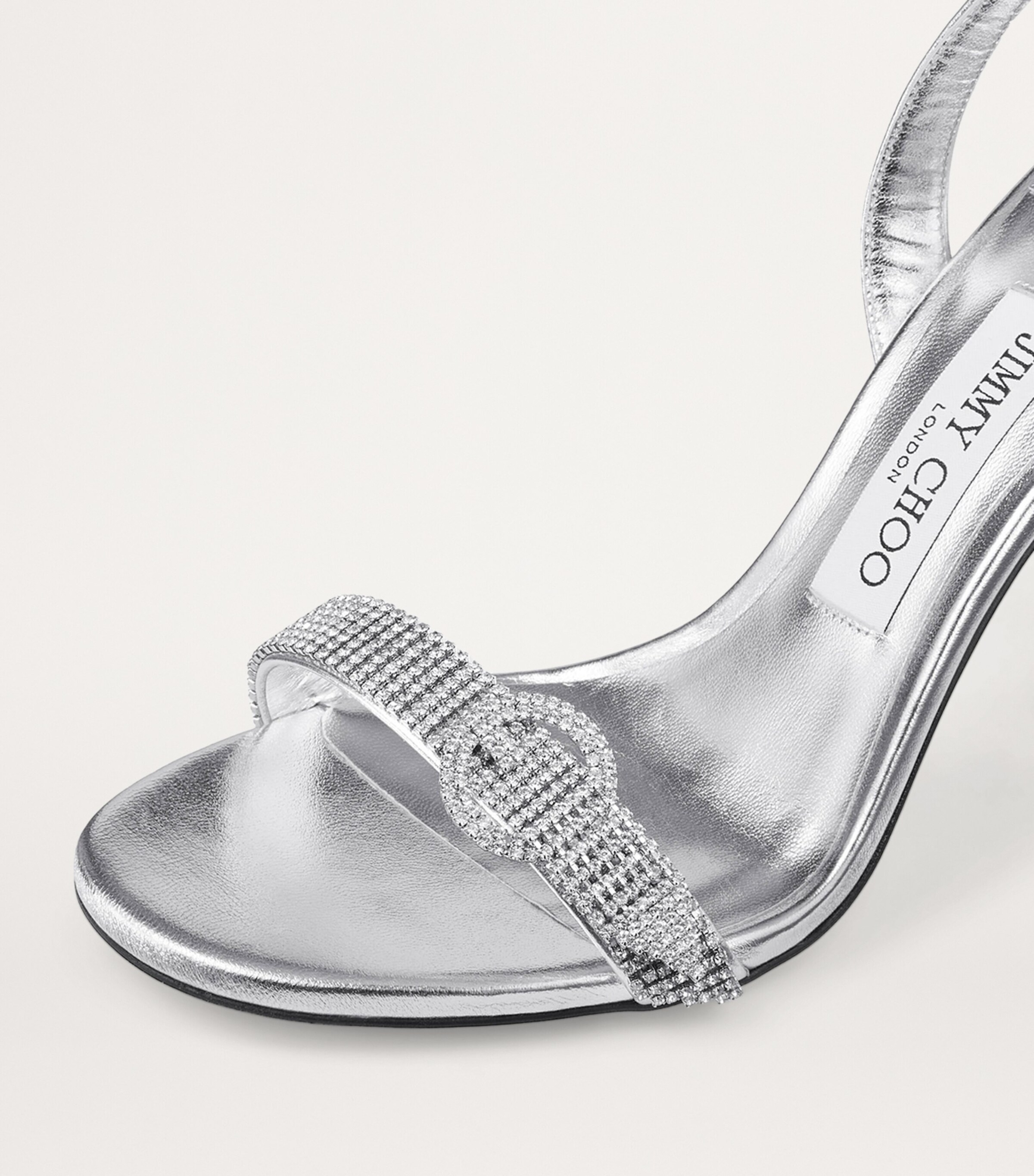 Tabatha 95 Leather Metallic Heeled Sandals SILVER/CRYSTAL Image 5