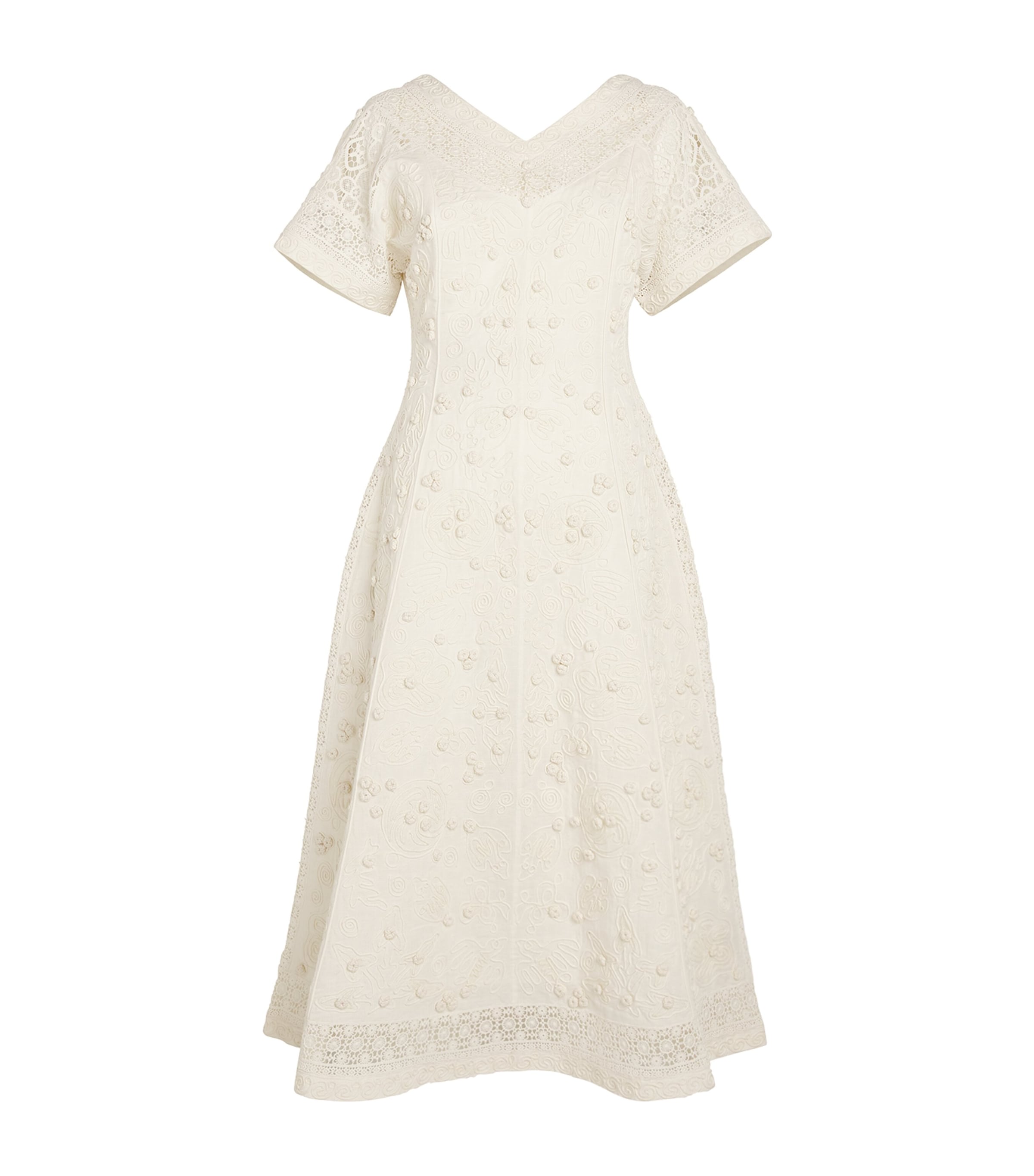 Shop Tory Burch Linen-cotton Embroidered Midi Dress In Ivory