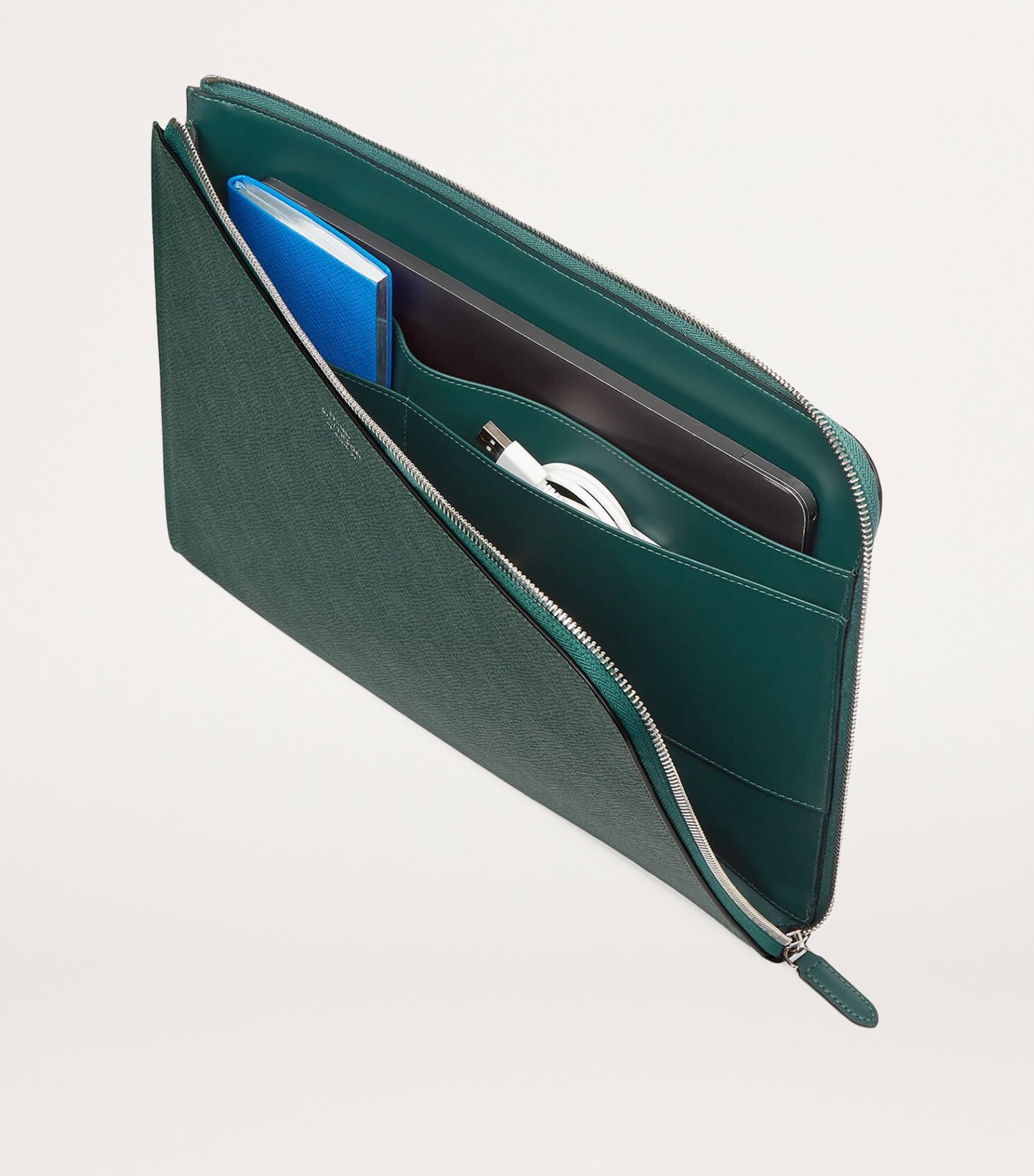 Small Panama Leather Laptop Case FOREST GREEN Image 4