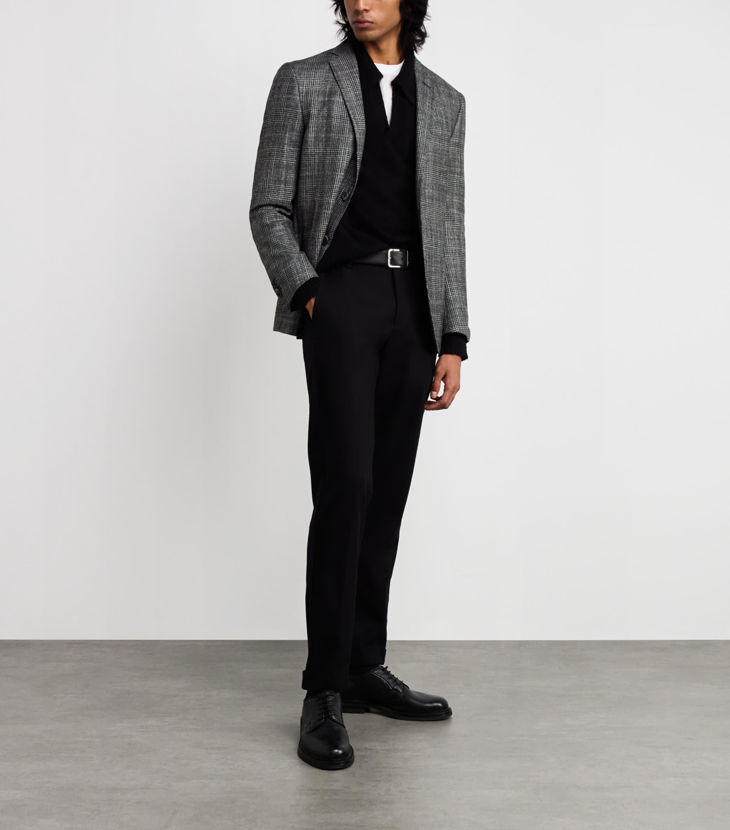 Virgin Wool-Blend Check Blazer 015 GREY MELANGE Image 2