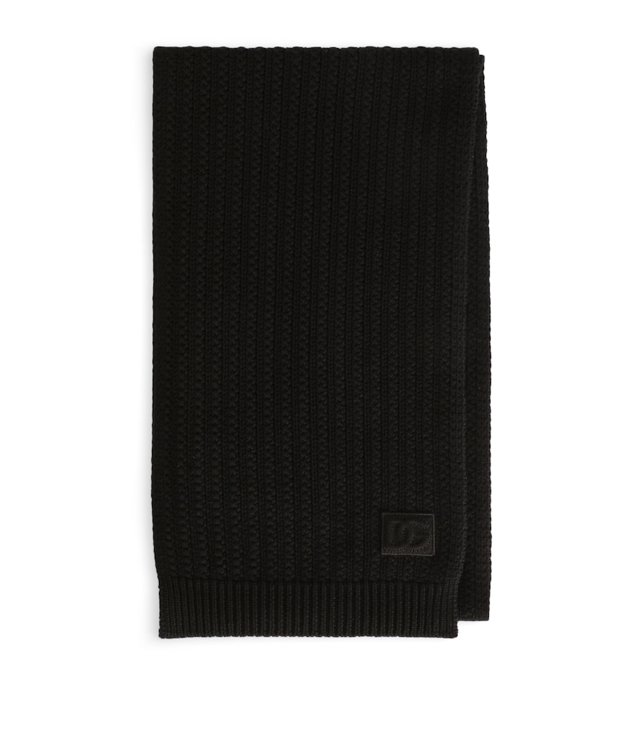 Virgin Wool Cable-Knit Scarf N0000-BLACK Image 1