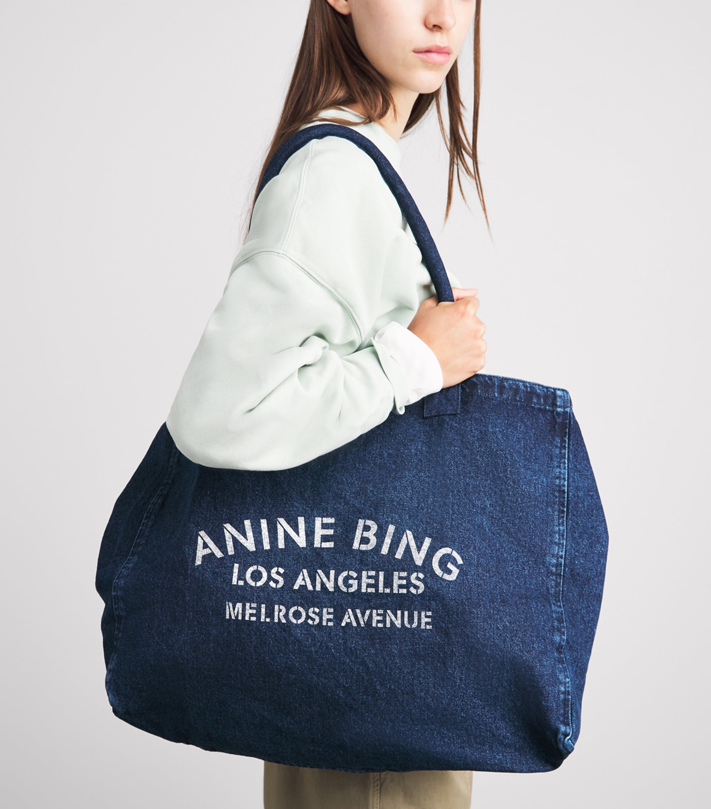 ANINE BING Denim Leo Tote Bag Dark Blue Image 2