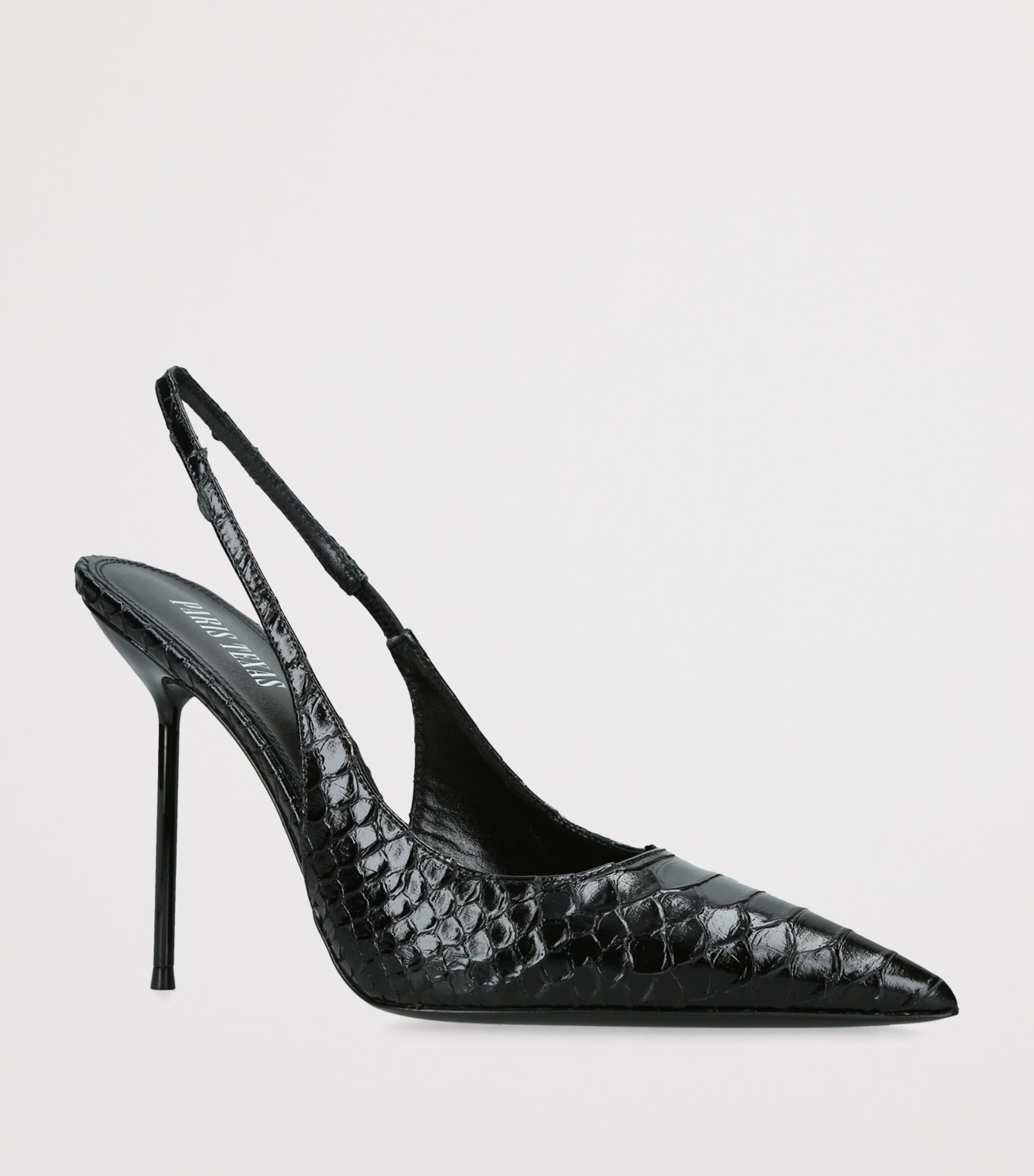 Paris Texas Leather Python-Embossed Lidia Slingback Pumps 105 Black Image 2