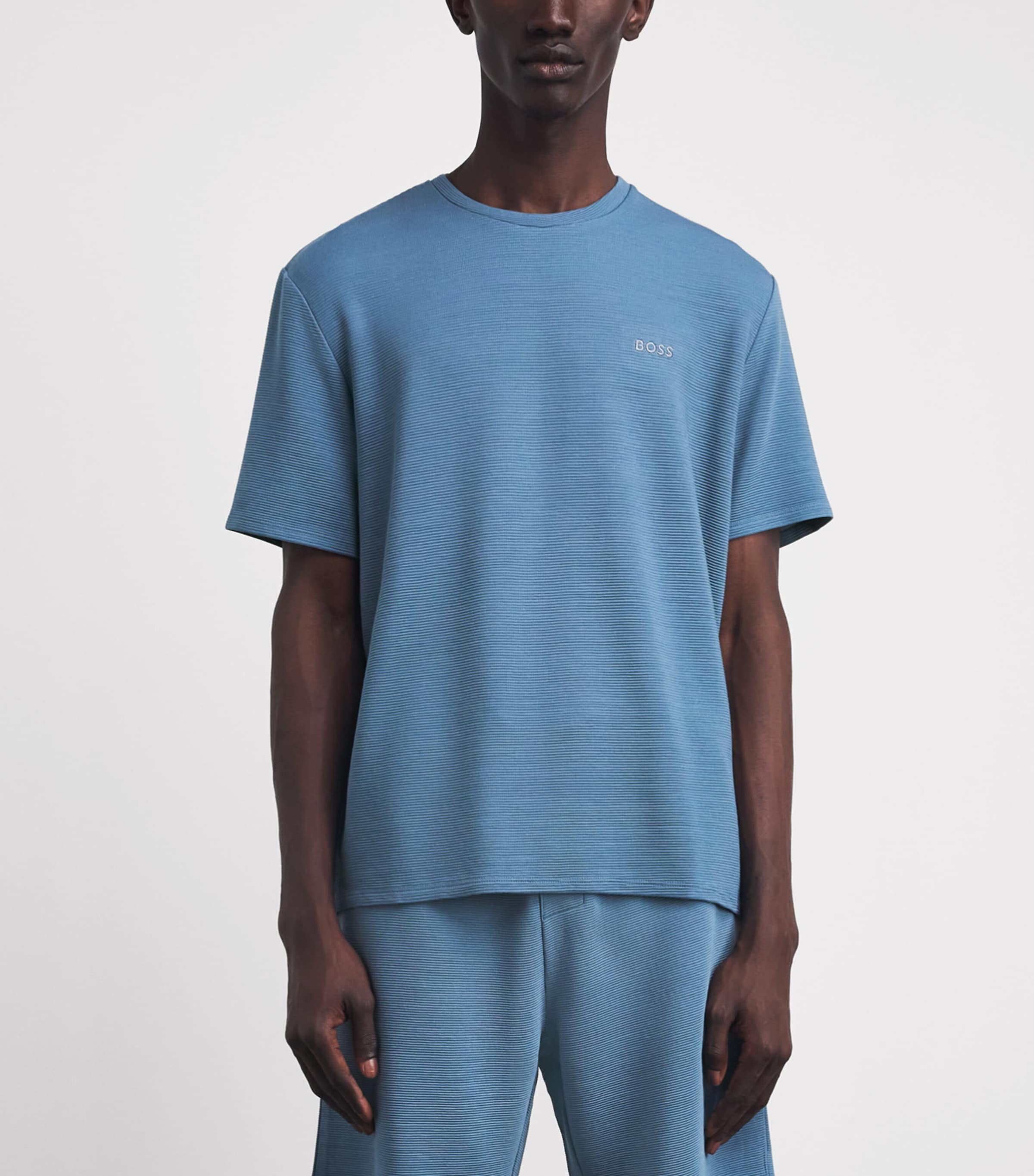 BOSS Mens Rib-Knit Logo T-Shirt Light/pastel Blu Image 4
