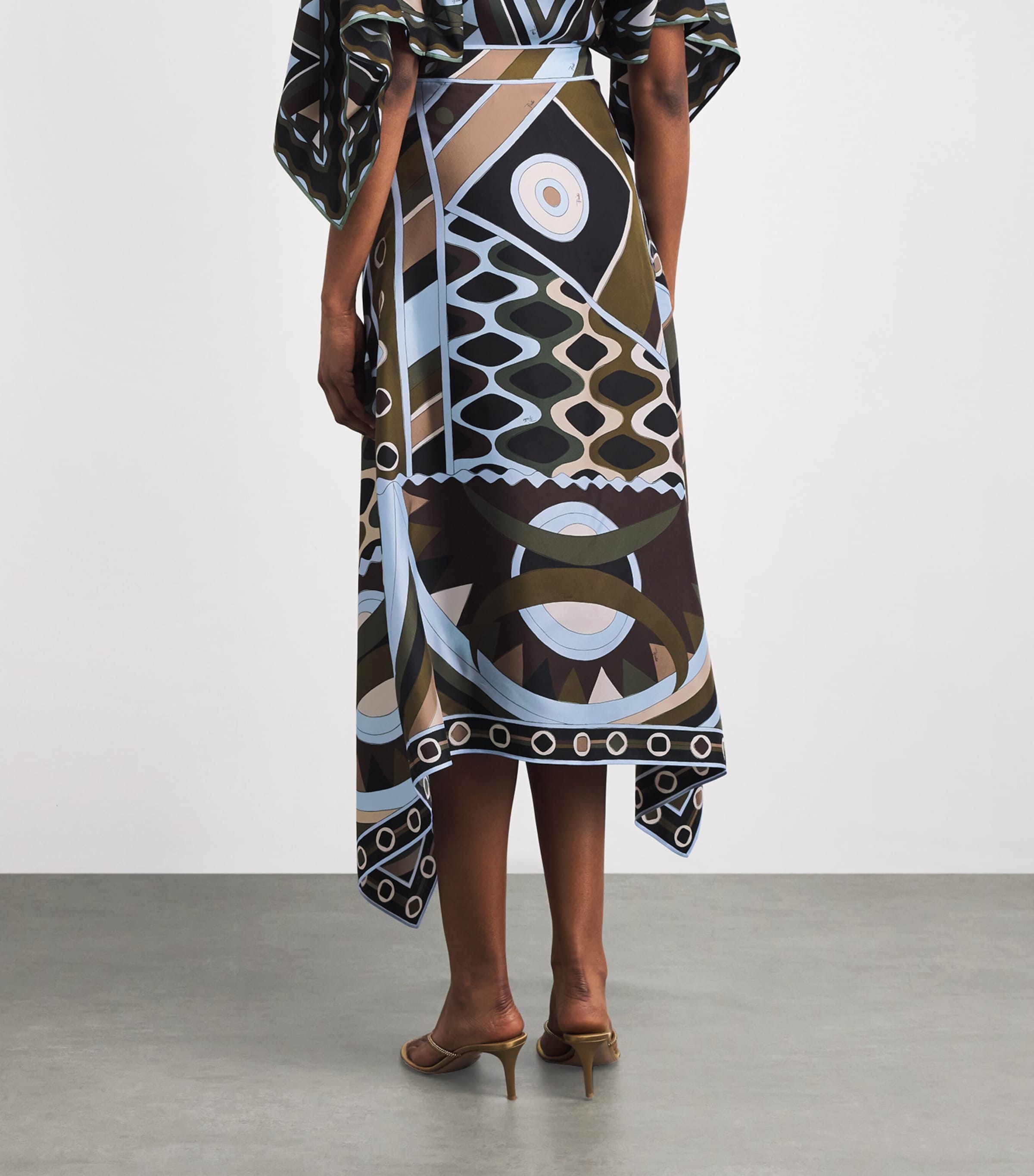 PUCCI Womens Silk Vivara Midi Skirt Khaki Image 5
