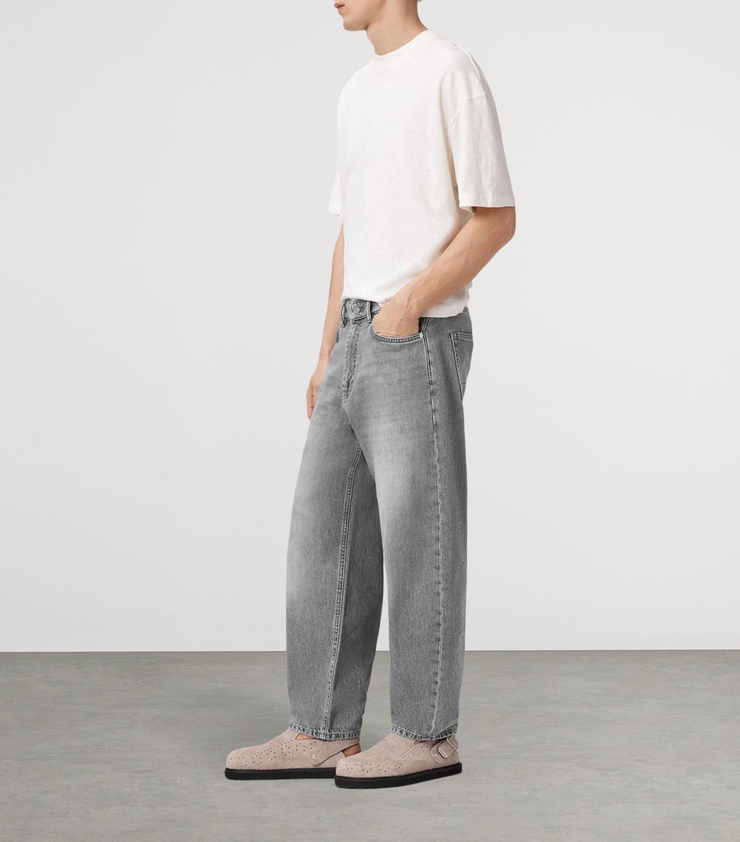 AllSaints Mens Curve Barrel-Leg Jeans Washed Grey Image 5