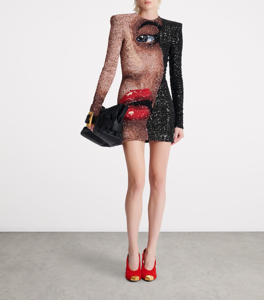 Balmain Womens Embellished Face Mini Dress Enz Black Image 6