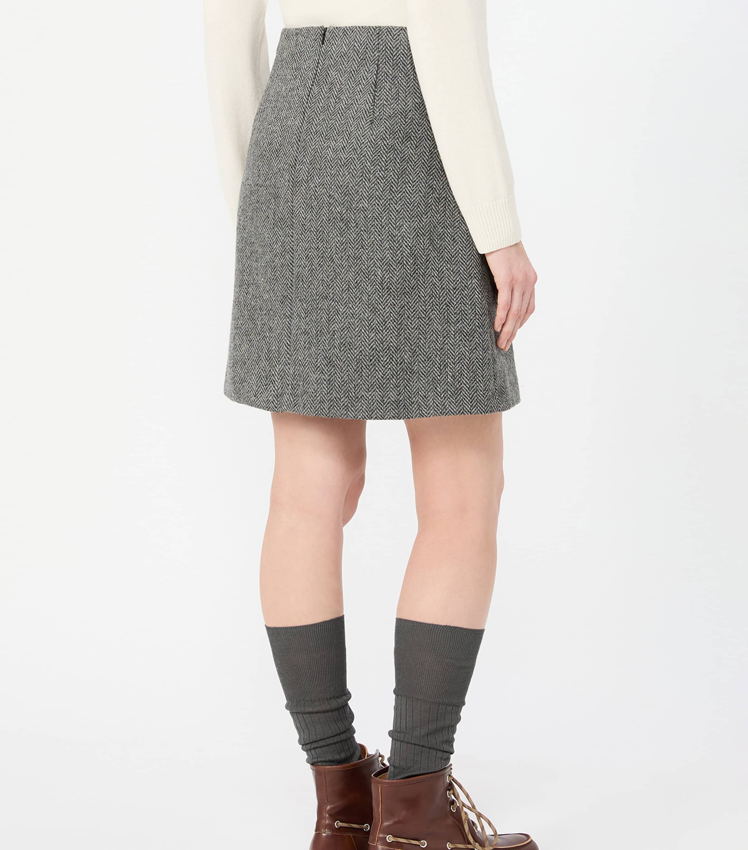 Weekend Max Mara Womens Virgin Wool Herringbone Mini Skirt Dark Grey Image 4