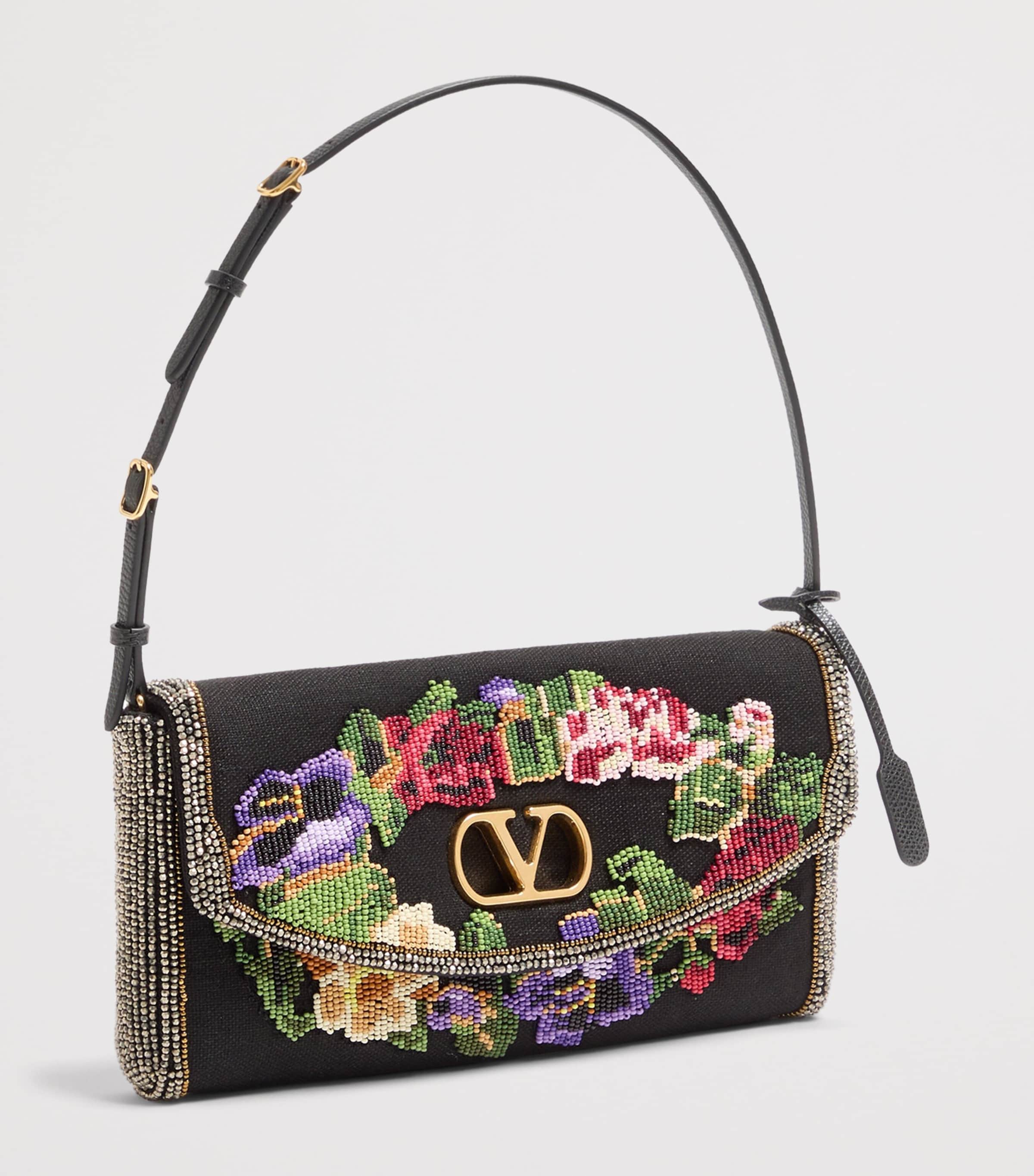 Valentino Garavani Small Linen Embellished DeVain Shoulder Bag Image 2