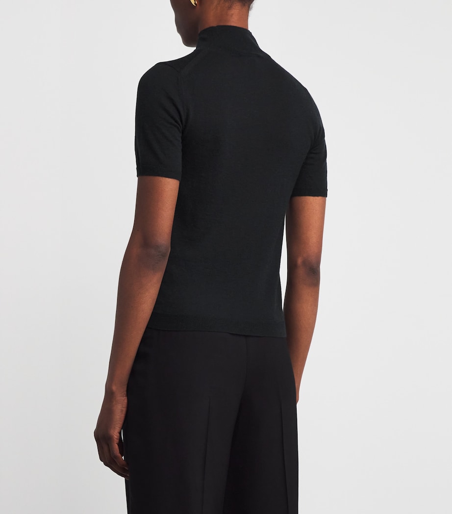Merino Wool-Cashmere Short-Sleeve Sweater BLACK Image 4