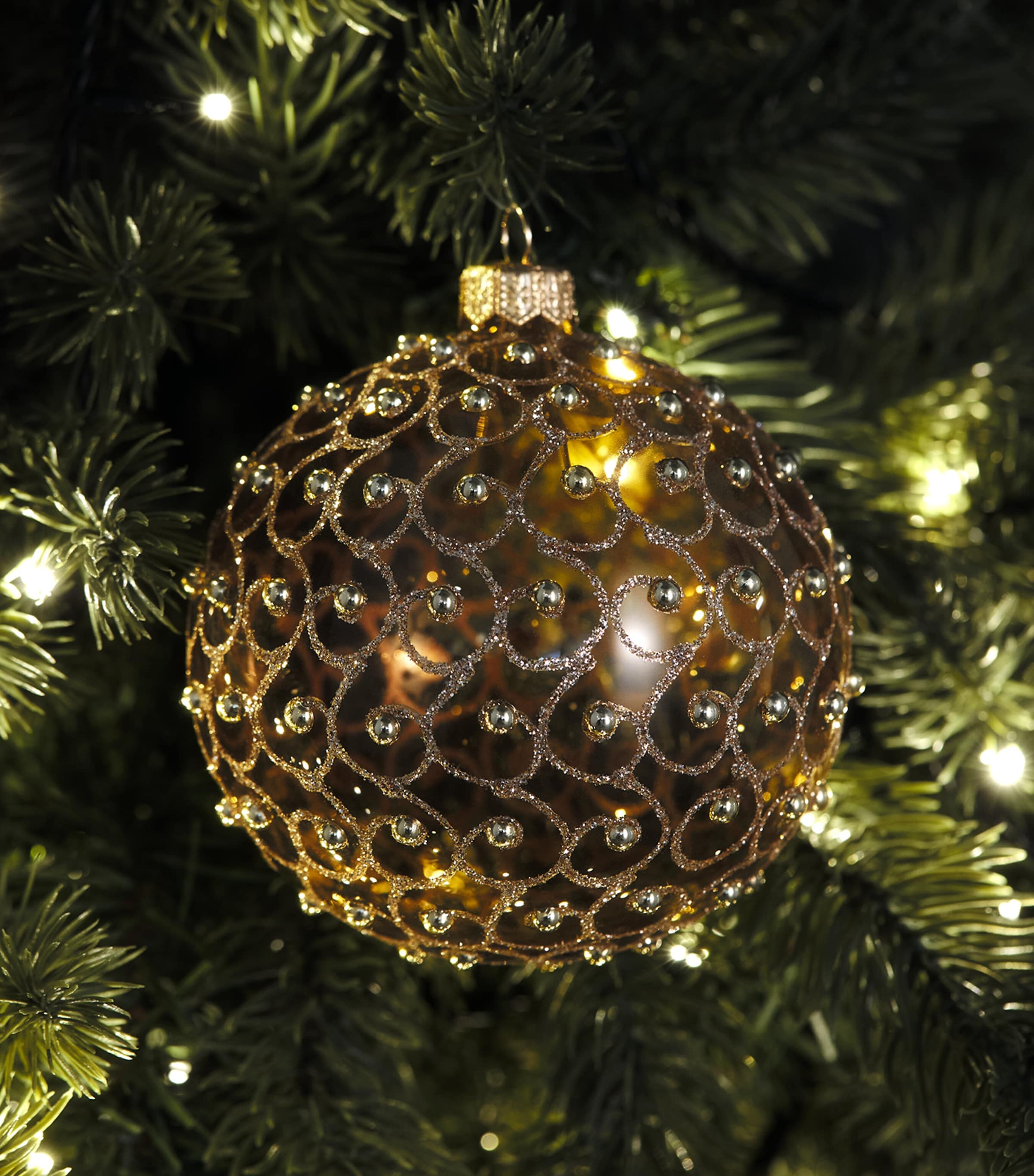 Harrods Beaded Swirl Bauble Smi Trsprn Gld Lcqr Image 3
