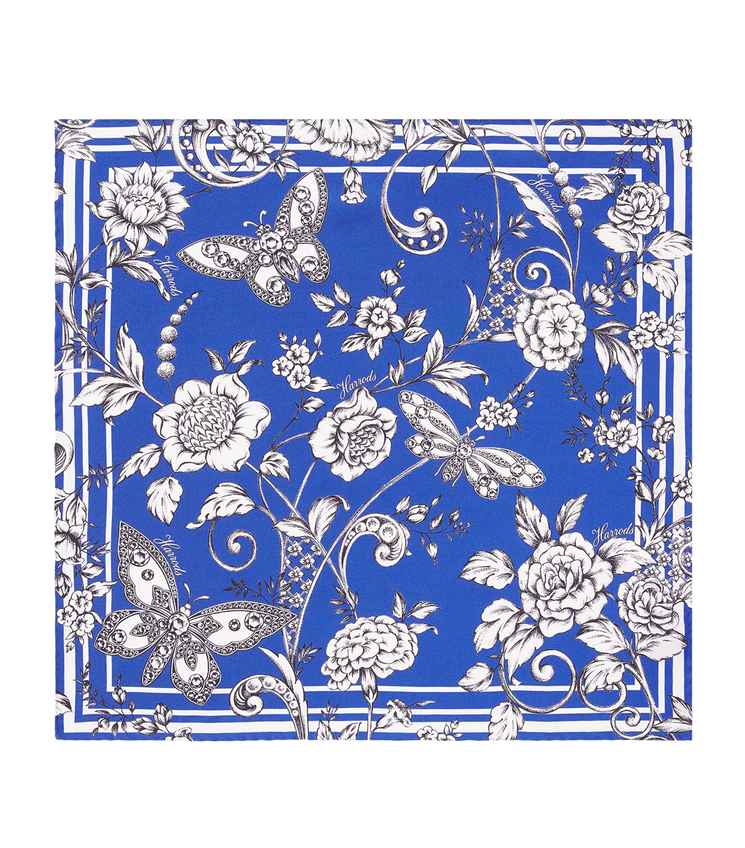 Harrods Silk Gilded Butterfly Print Scarf Blue Image 3