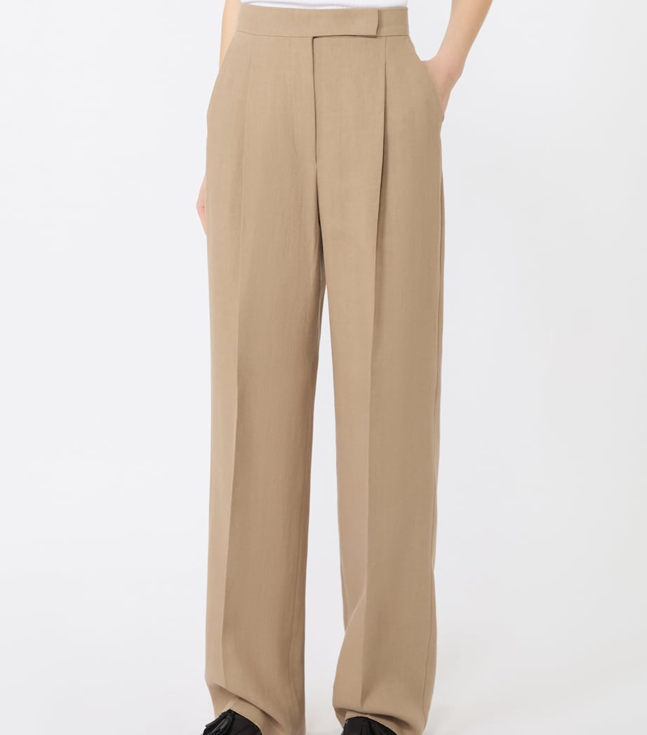 Max Mara Womens Linen Pleated Wide-Leg Trousers Desert Image 2