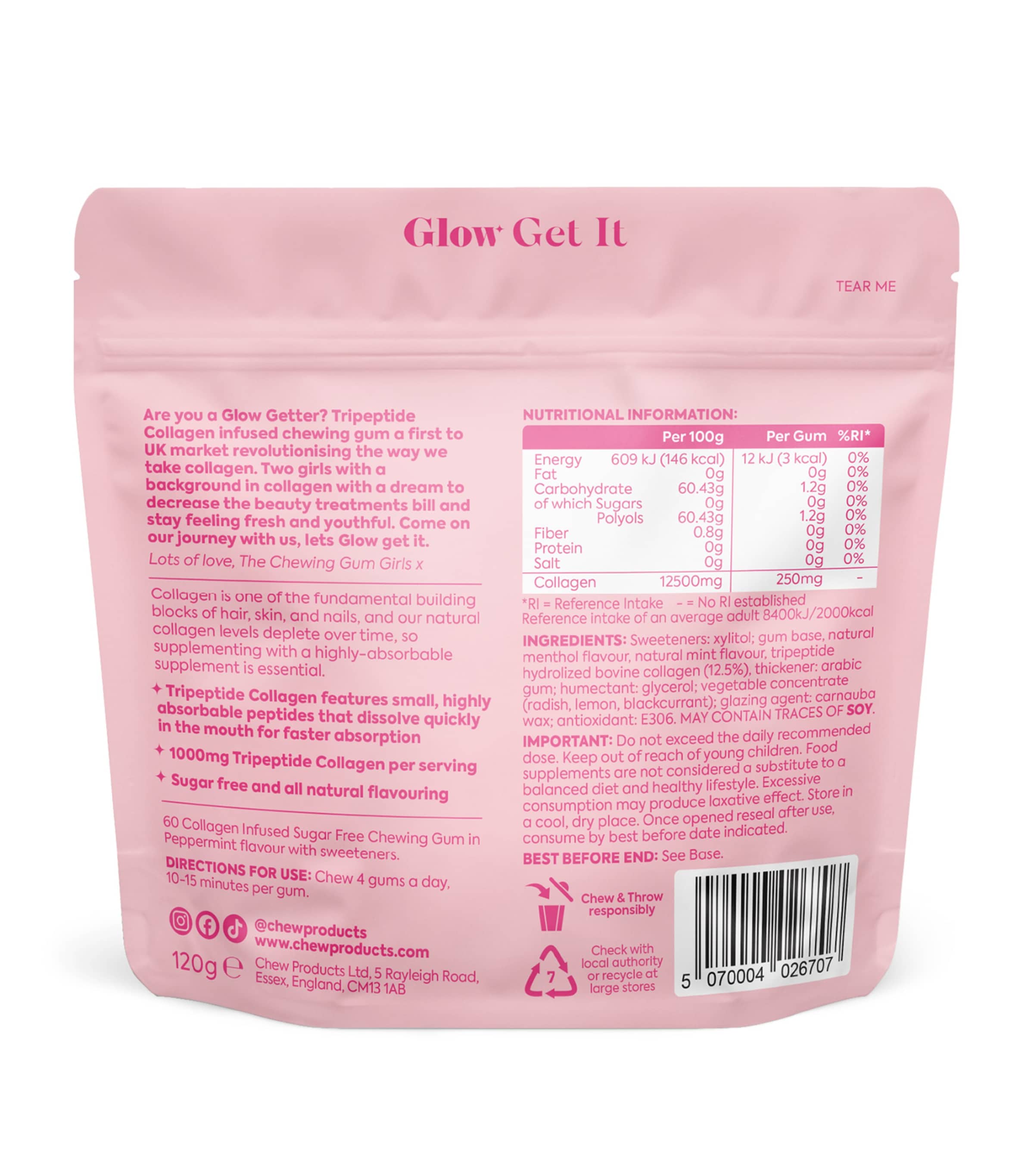 Chew Chew&Glow Collagen Infused Chewing Gum (Pack of 60) Image 2