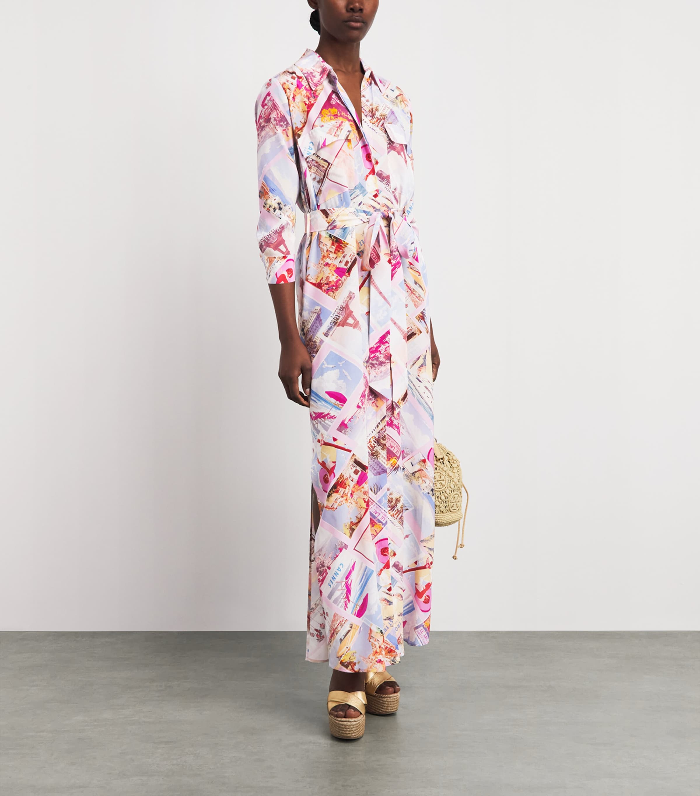 L'Agence Womens Silk Printed Cameron Maxi Shirt Dress Pink Mlt Pstcrd Prnt Image 2