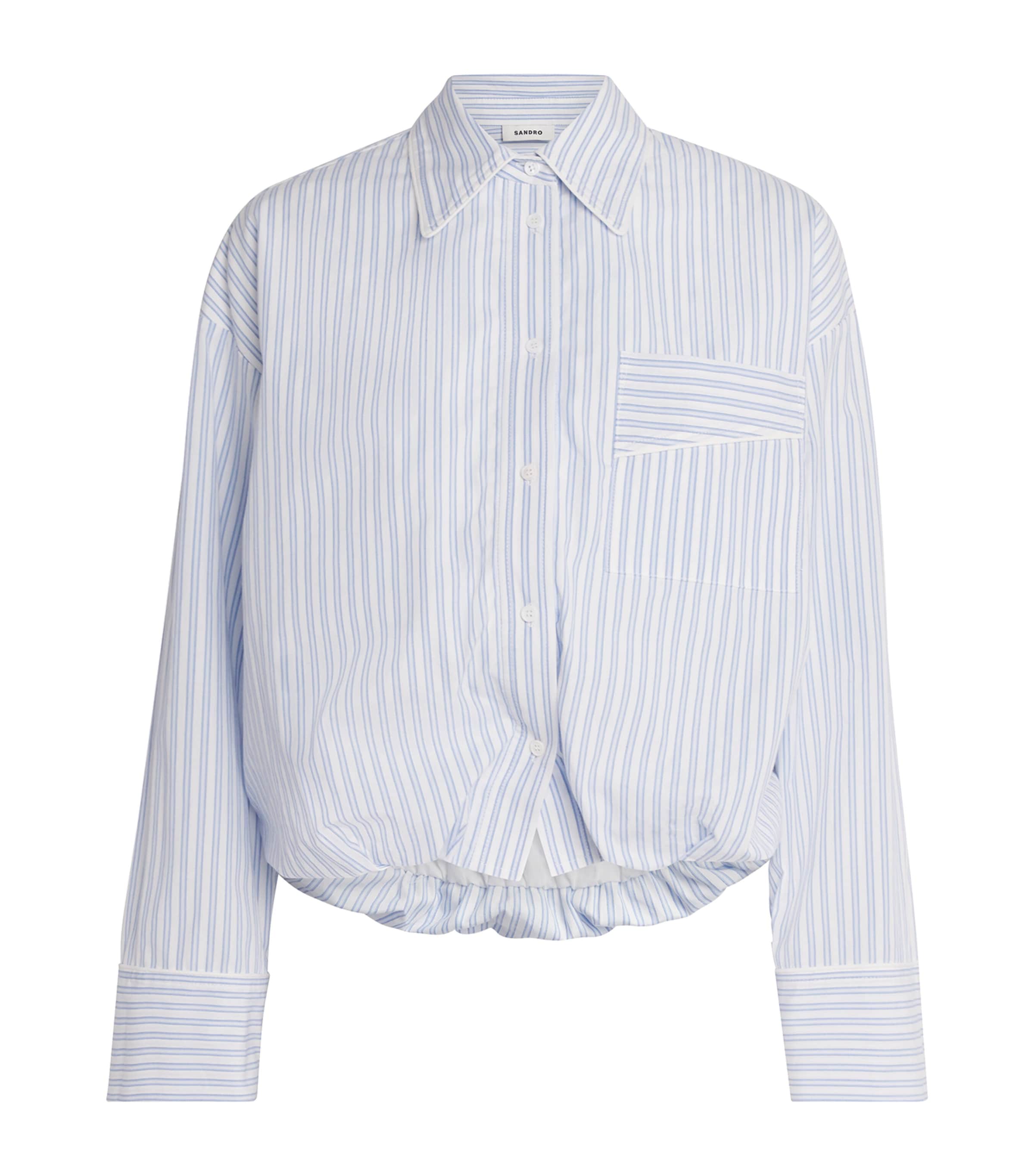 Sandro Paris Womens Cotton Stripe Cropped Shirt Blu / White Image 1