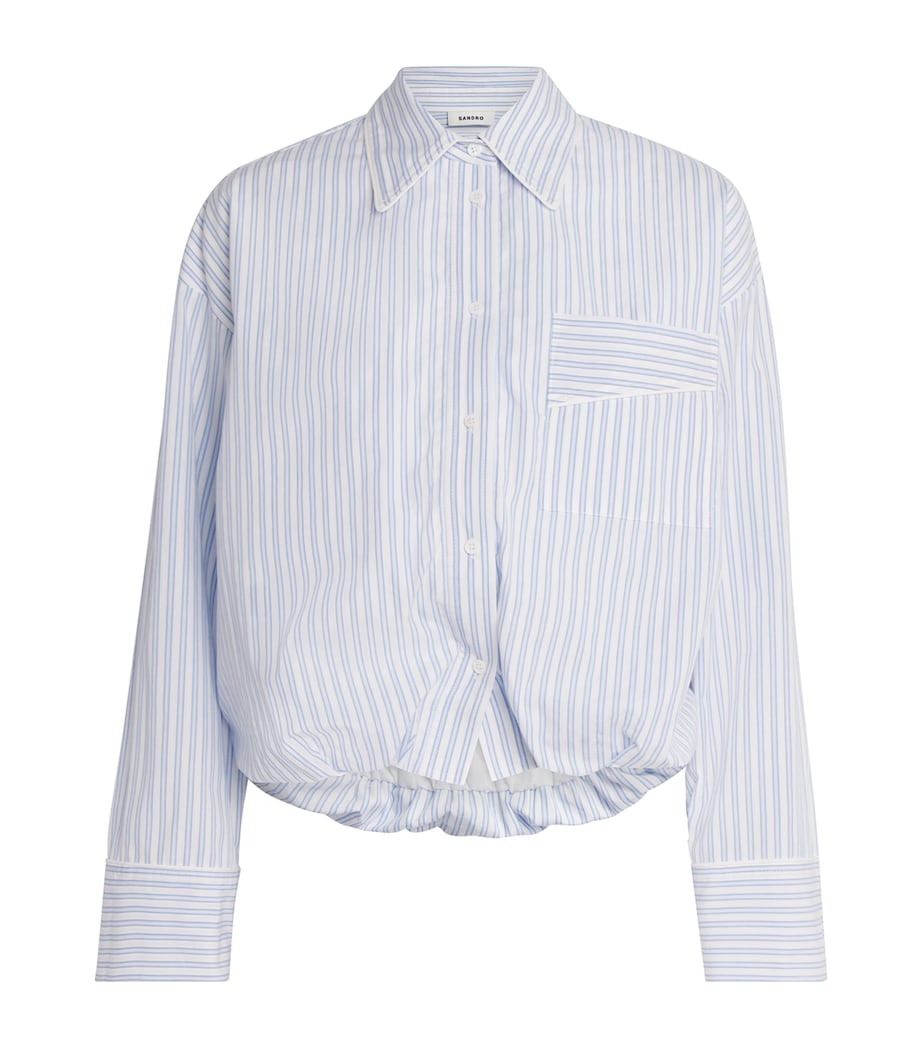 Sandro Paris Womens Cotton Stripe Cropped Shirt Blu / White Image 1