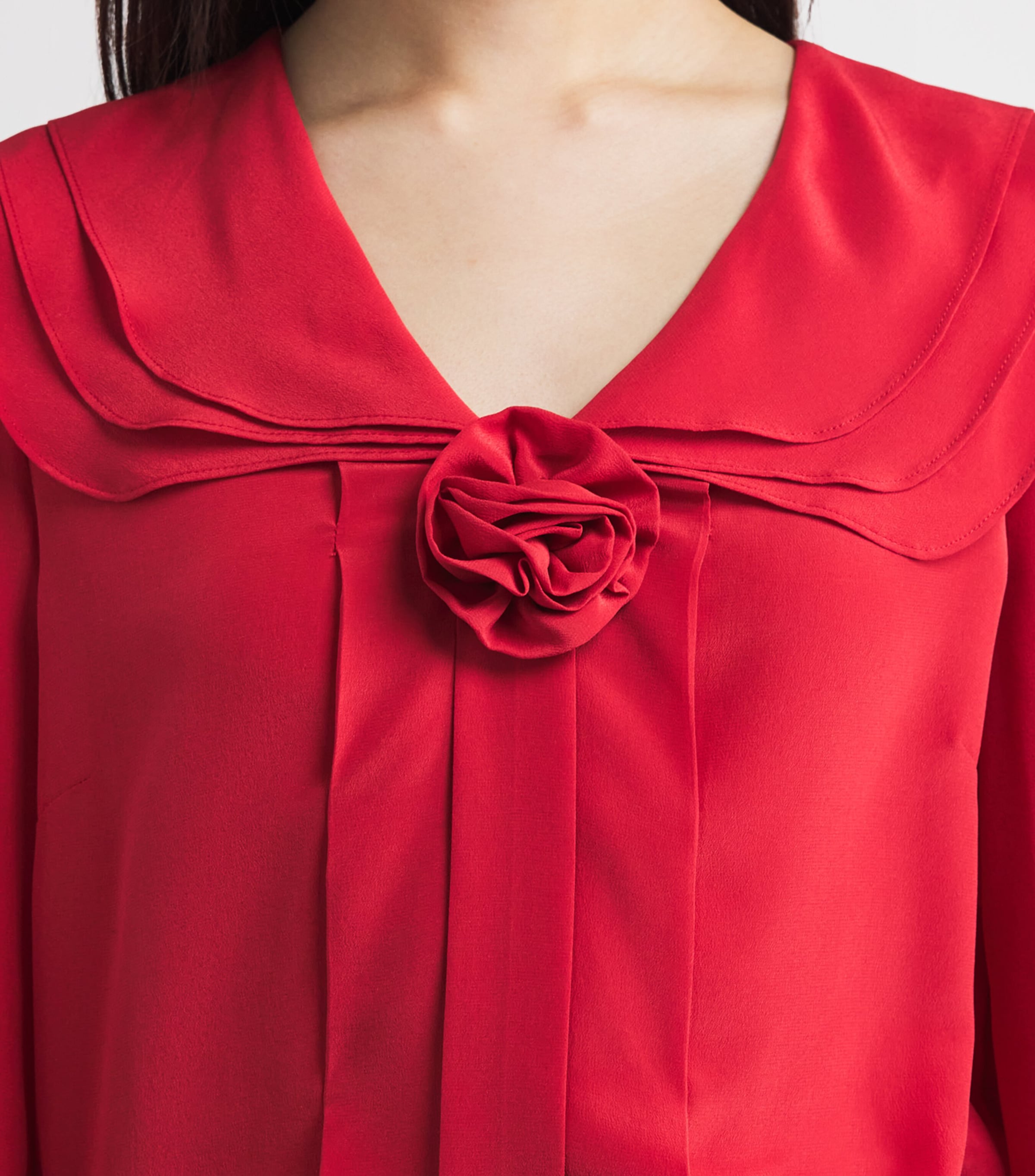 Silk Floral-Appliqué Blouse TOMATO RED Image 6