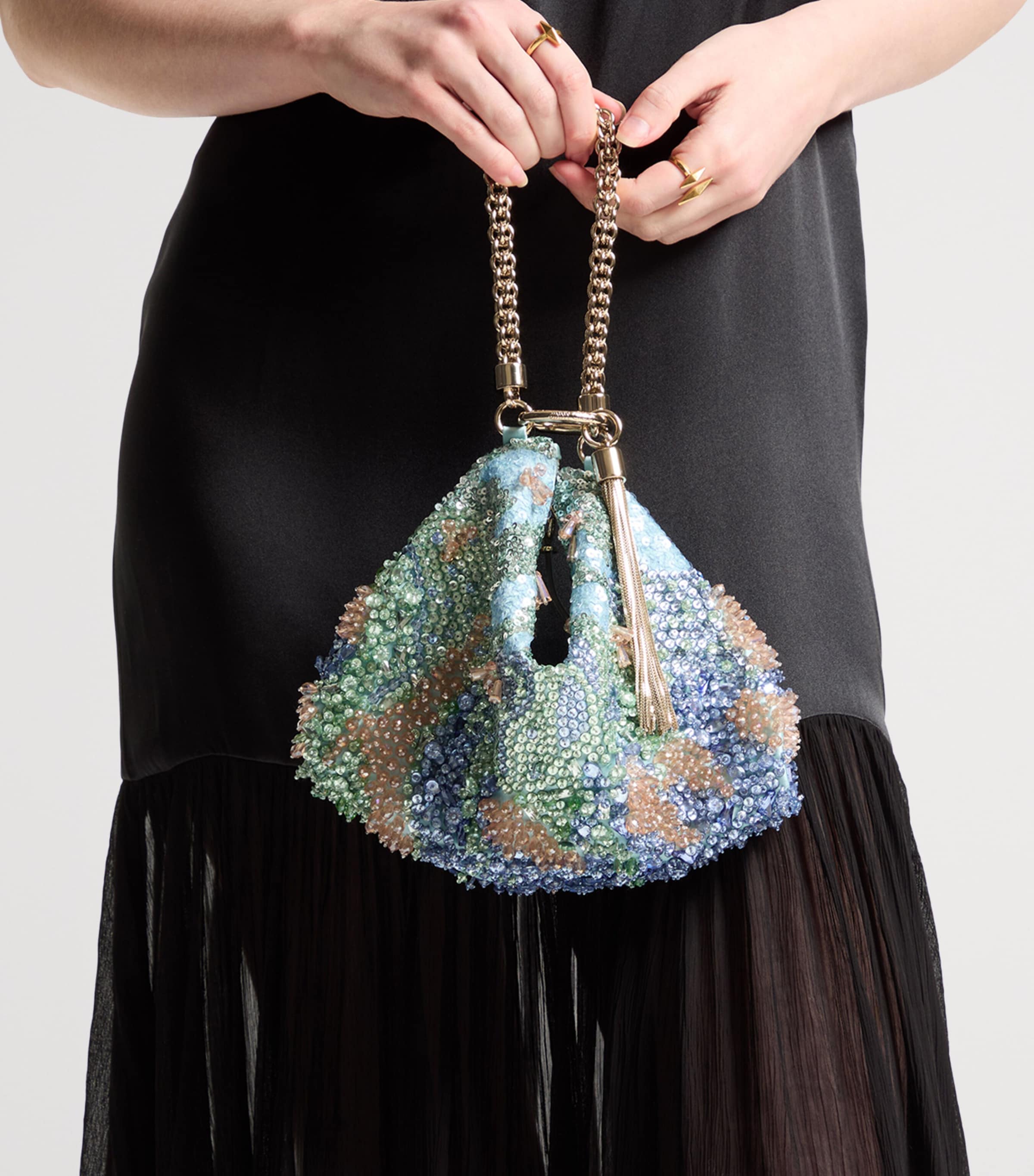 Jimmy Choo Callie Satin Embellished Clutch Bag Blue Multi/light Gol Image 2